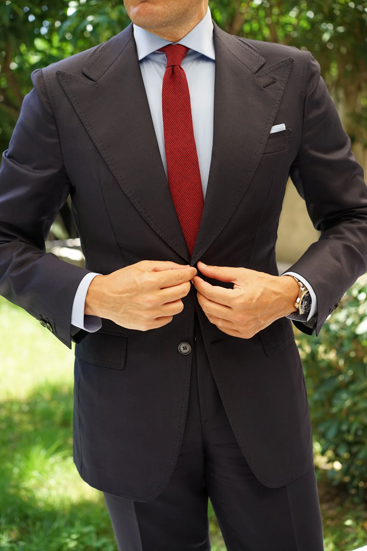 Red & Black Houndstooth Cotton Skinny Tie - Image 8