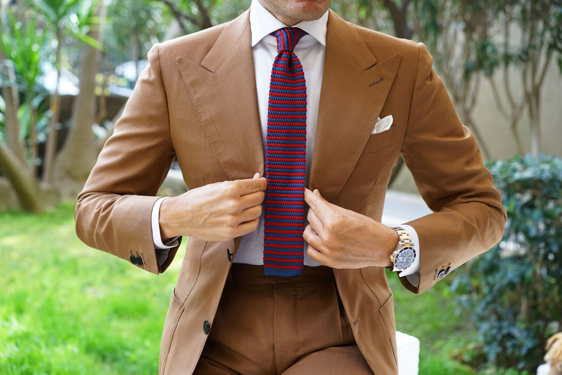 Red & Blue Stripes Knitted Tie - Image 3