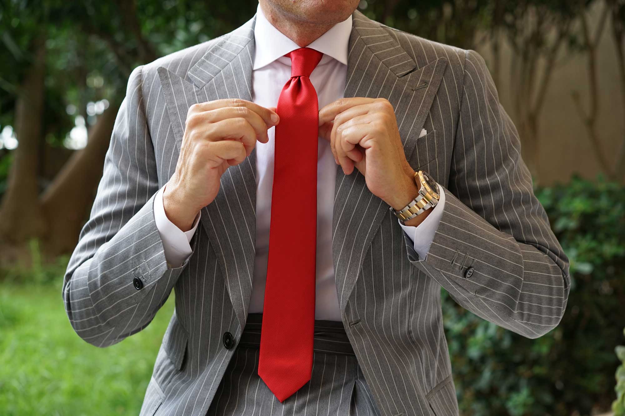 Red Cherry Twill Skinny Tie - Image 4