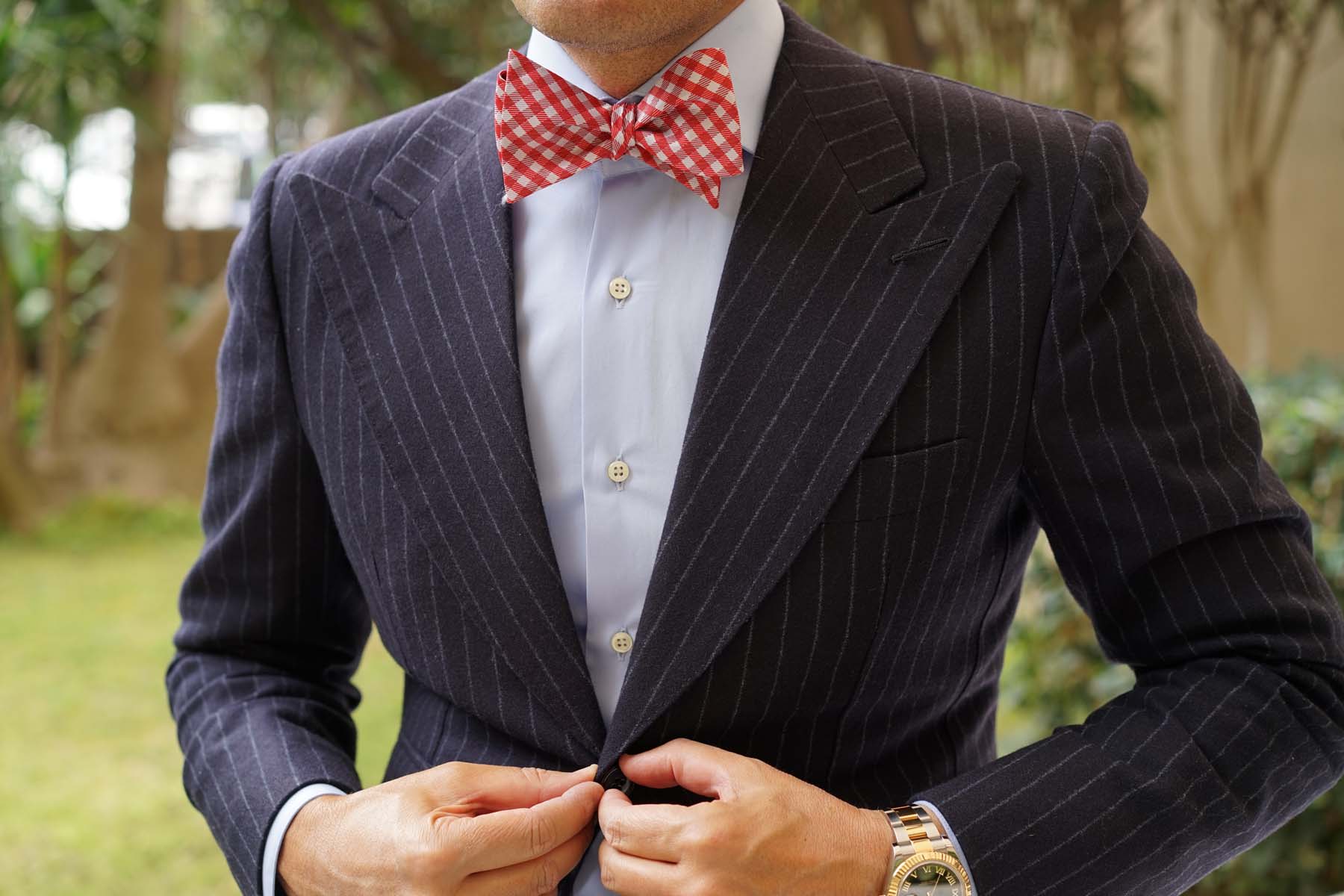 Red Gingham Self Tie Bow Tie - Image 4