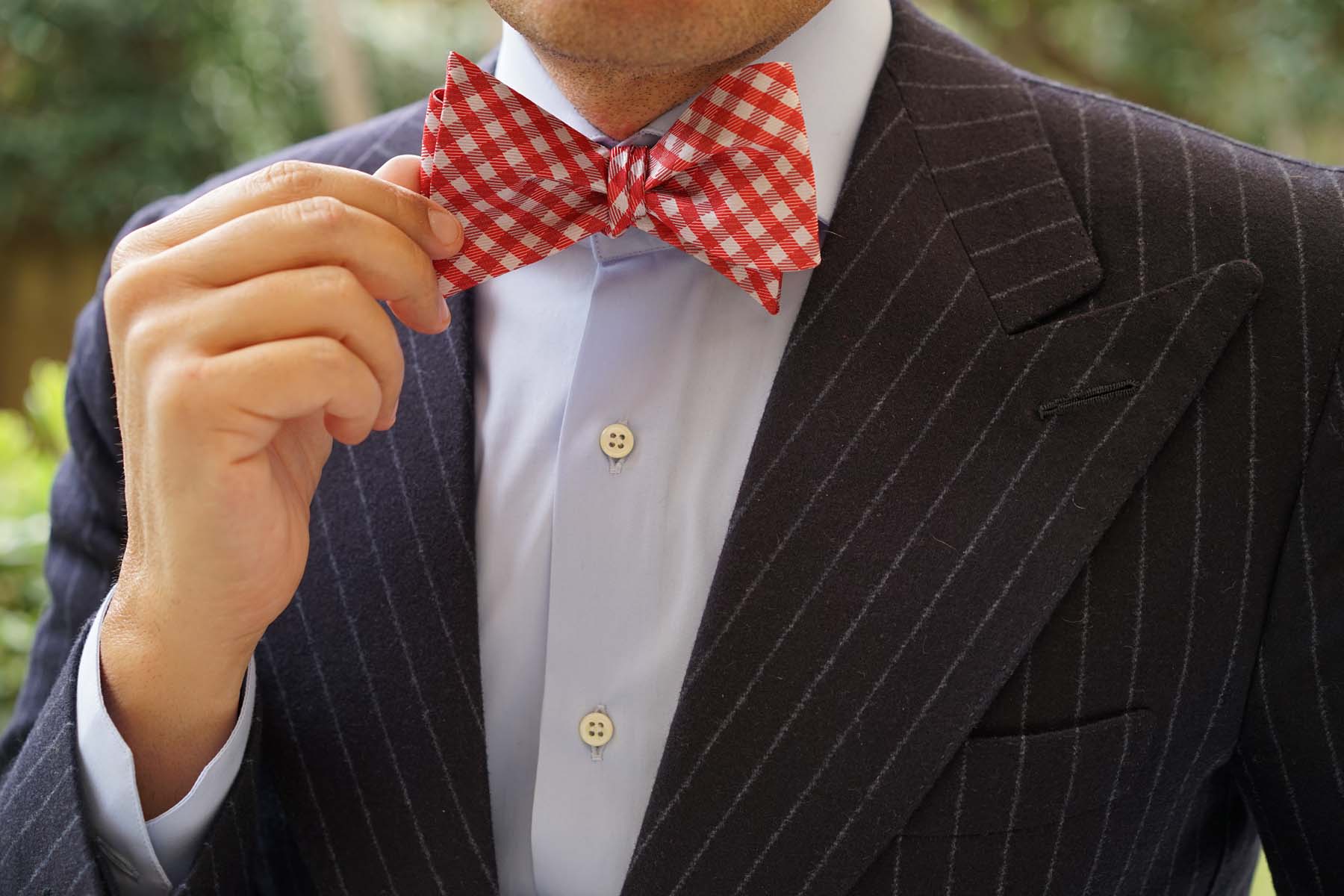 Red Gingham Self Tie Bow Tie - Image 7