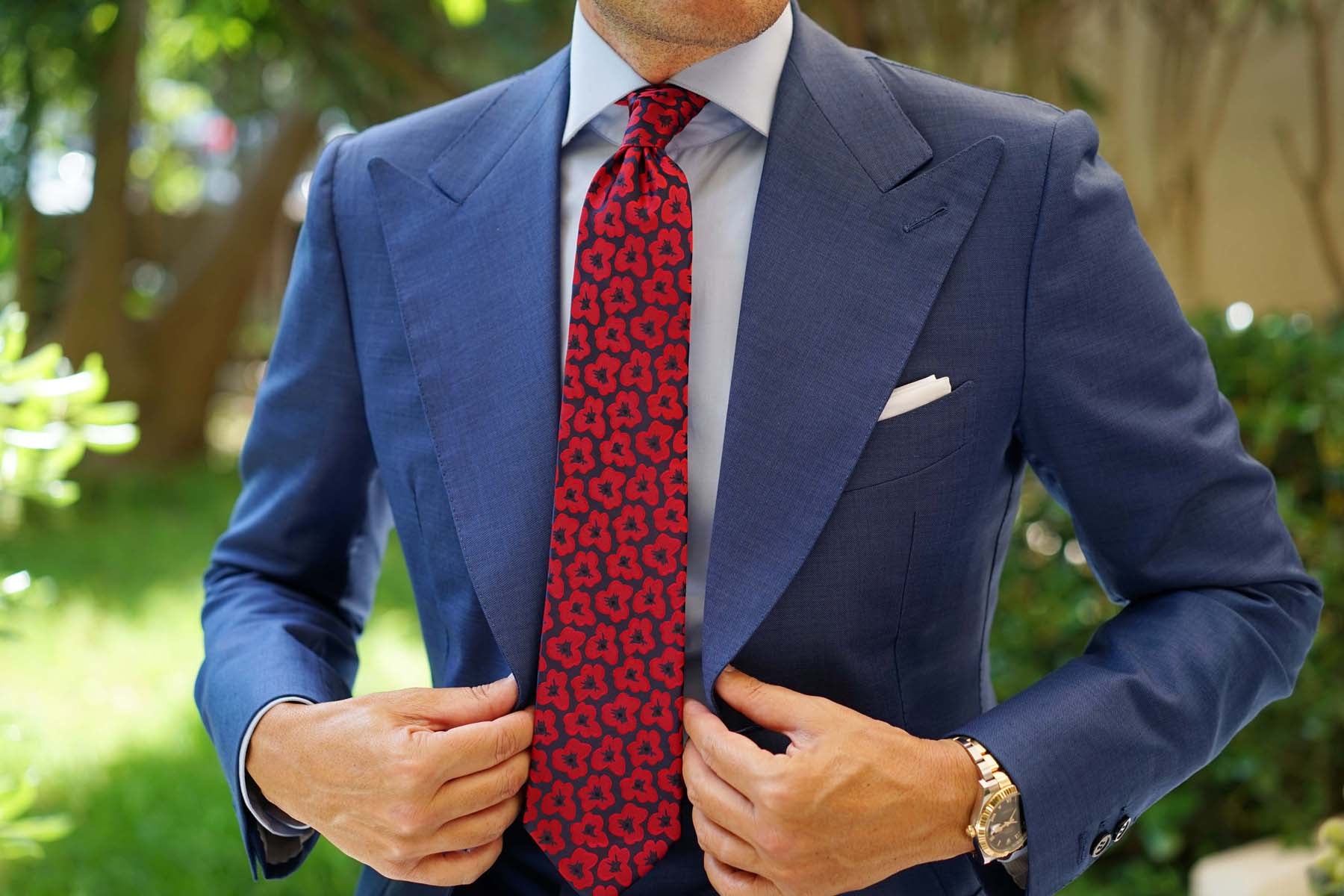 Red Poppy Floral Necktie - Image 4