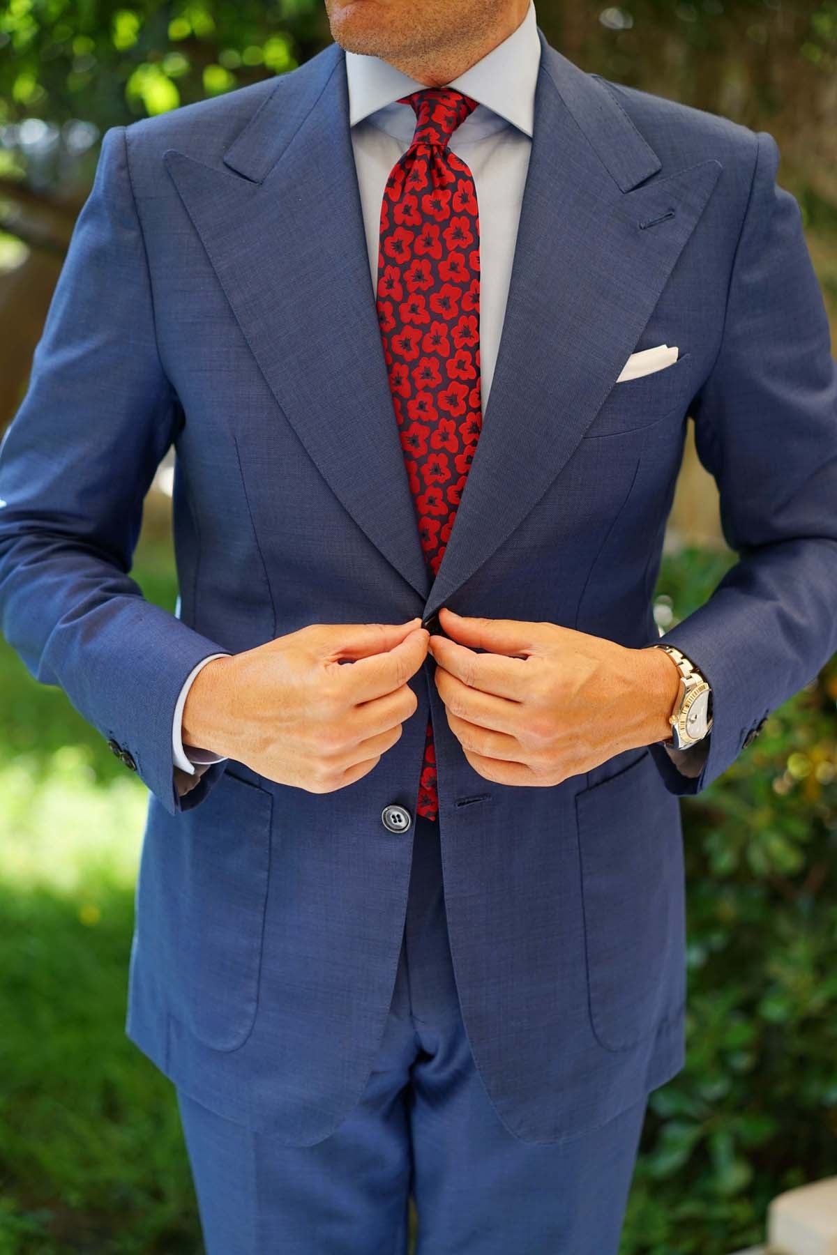 Red Poppy Floral Necktie - Image 5