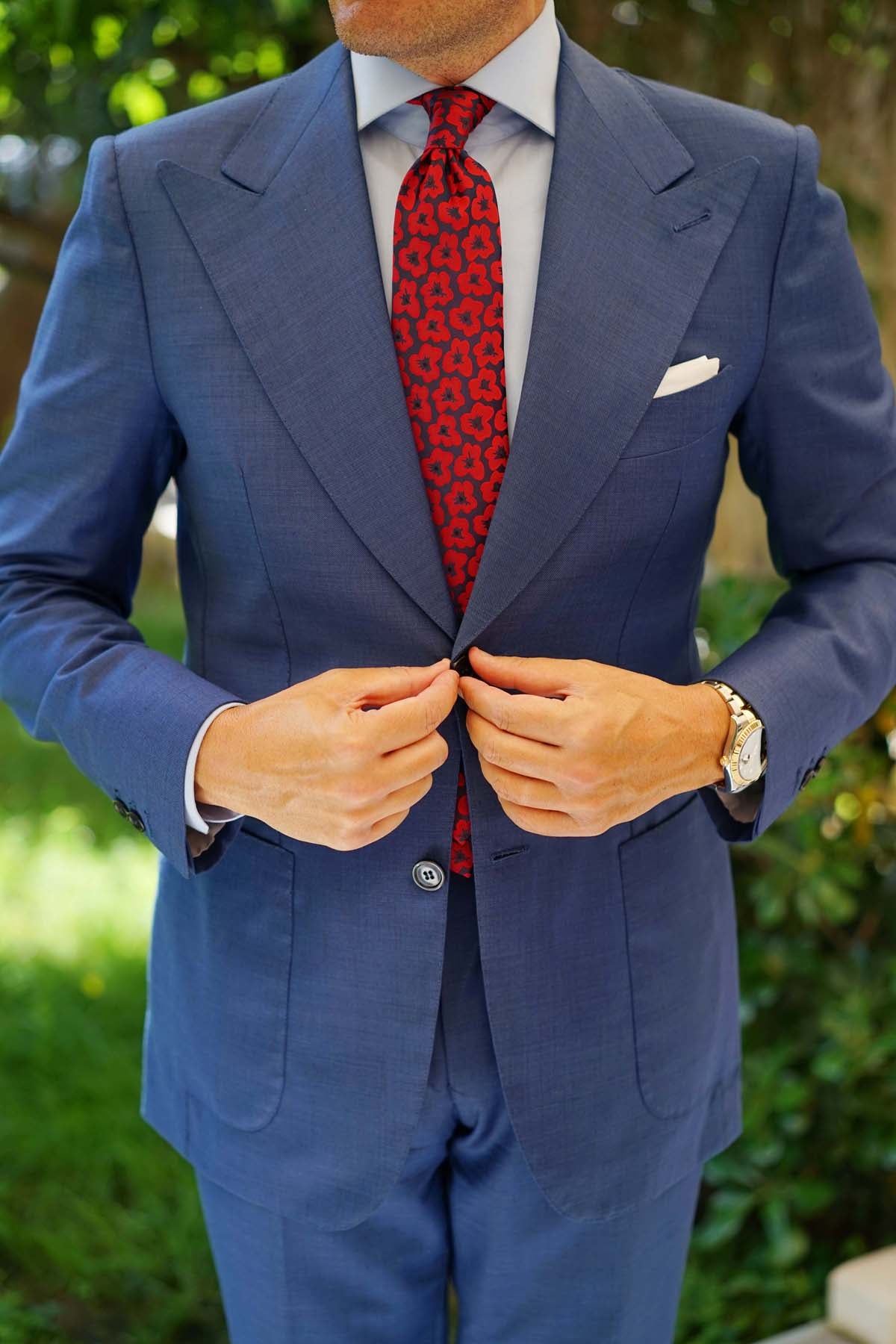Red Poppy Floral Necktie - Image 6