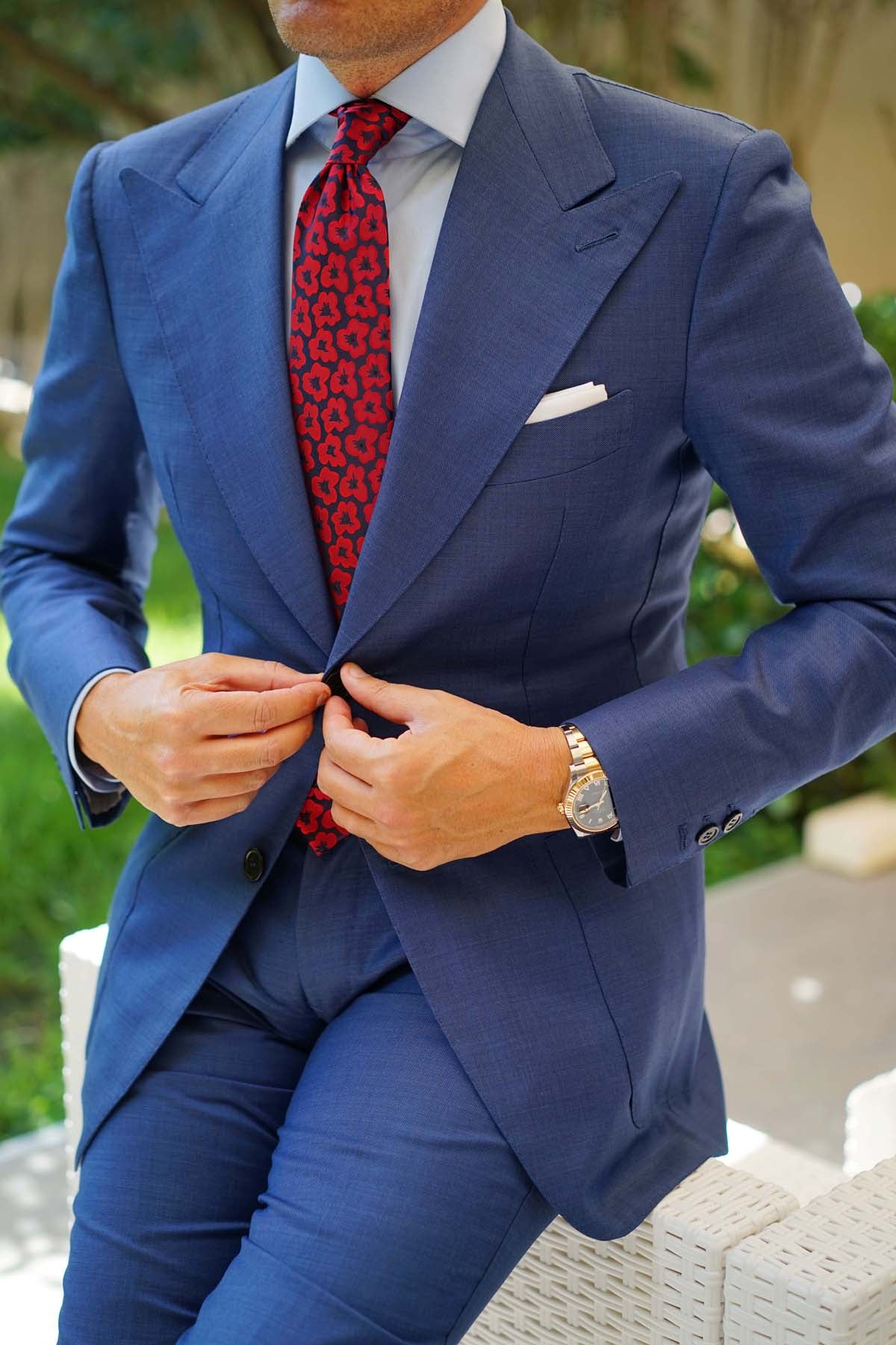 Red Poppy Floral Necktie - Image 7