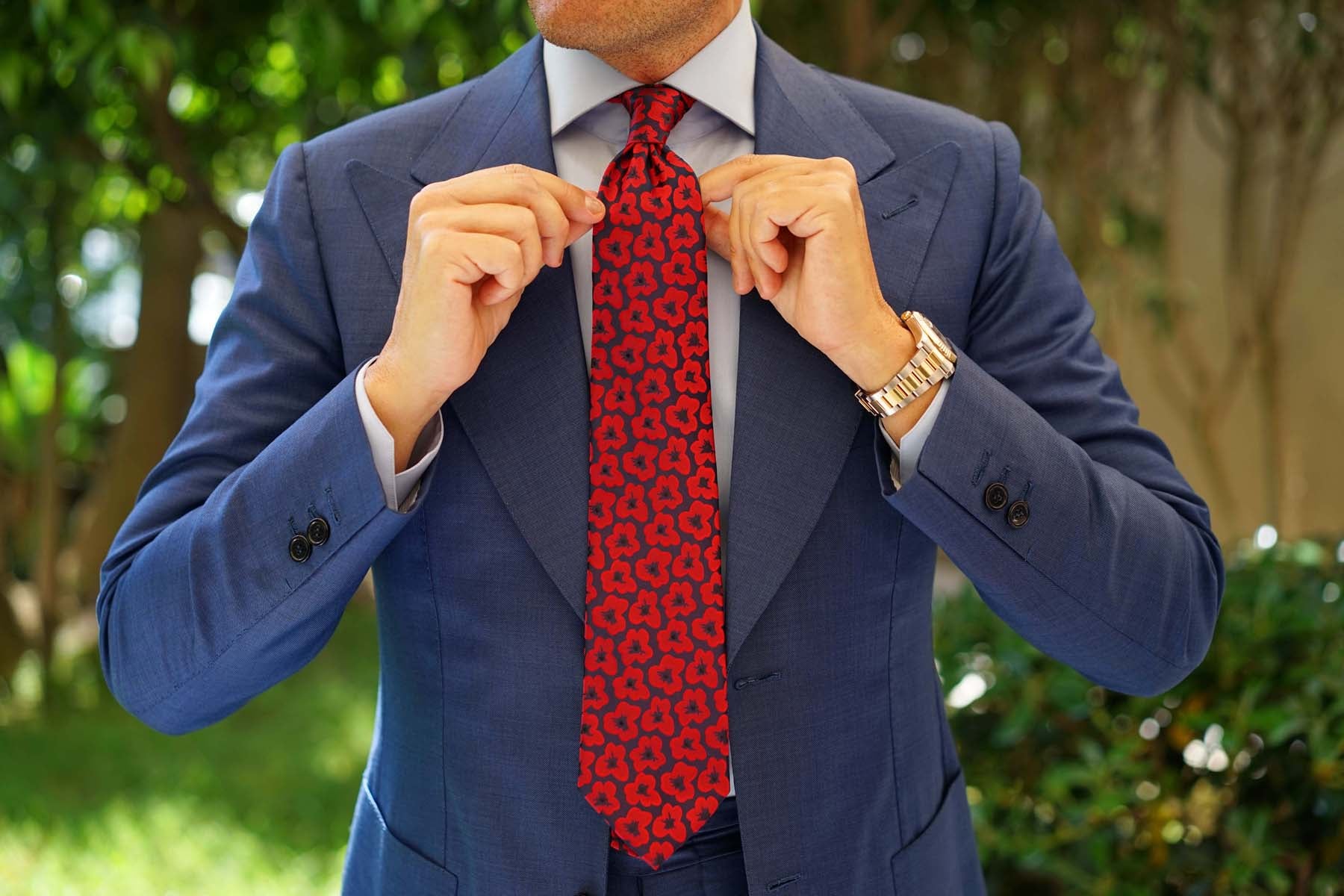 Red Poppy Floral Necktie - Image 8