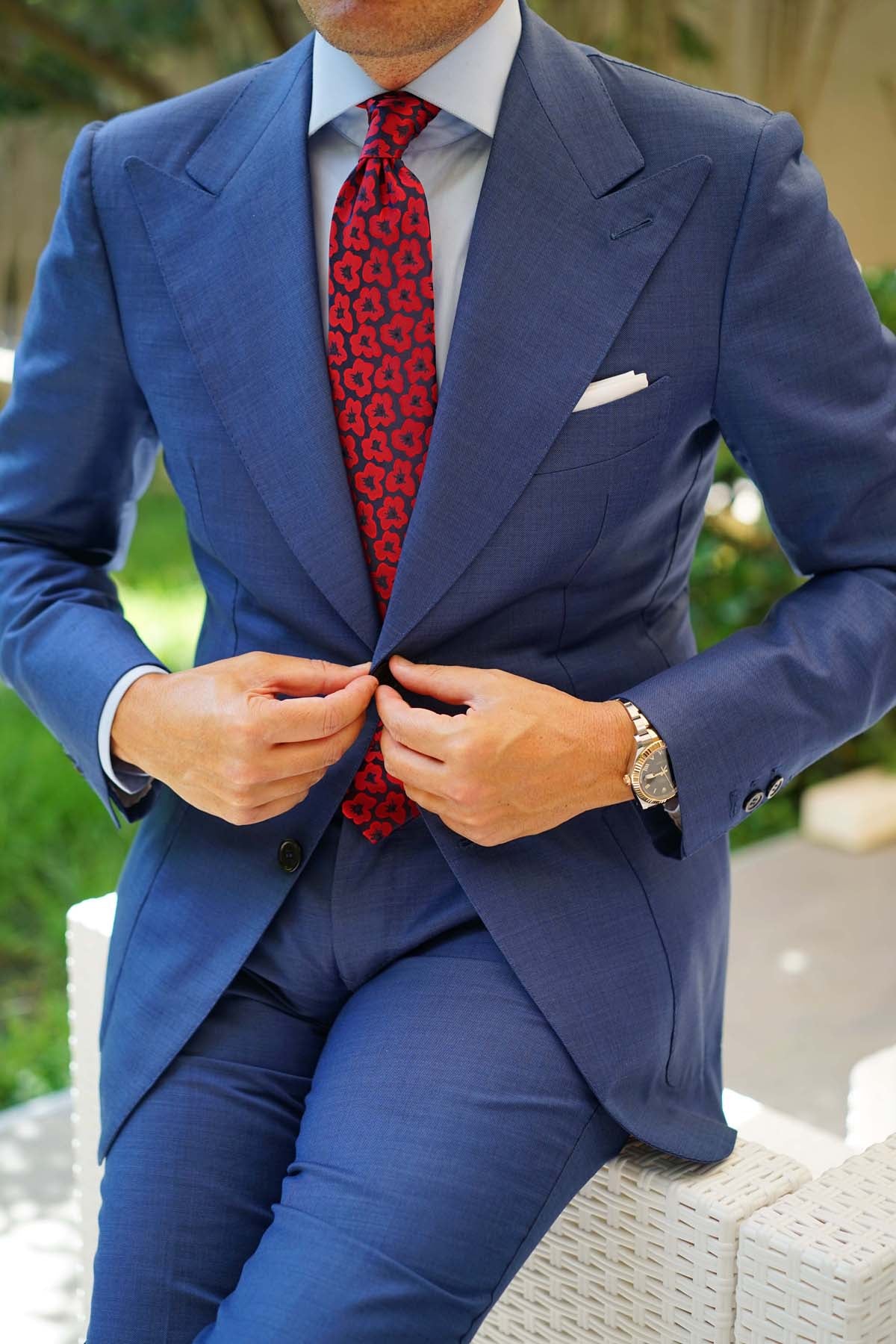 Red Poppy Floral Necktie - Image 9