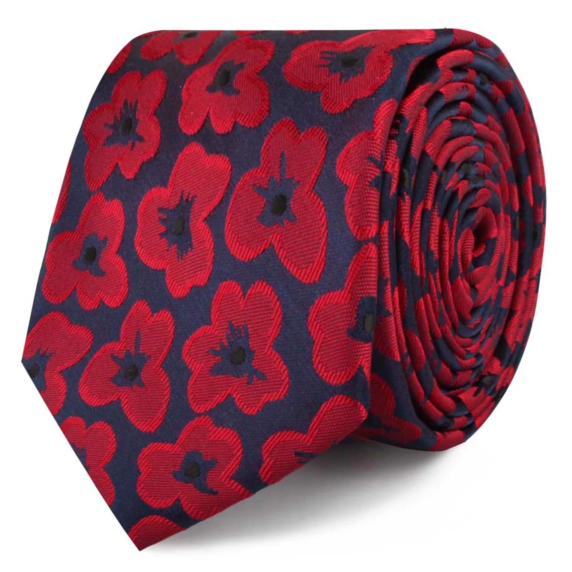 Red Poppy Floral Skinny Tie - Image 2