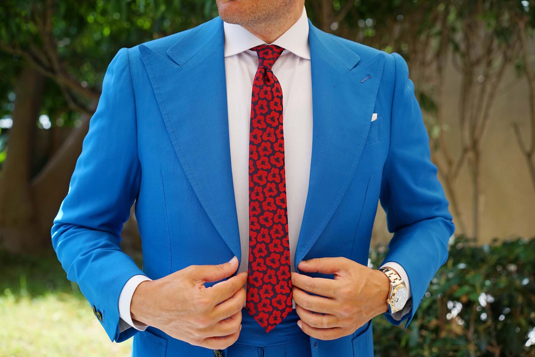 Red Poppy Floral Skinny Tie - Image 4
