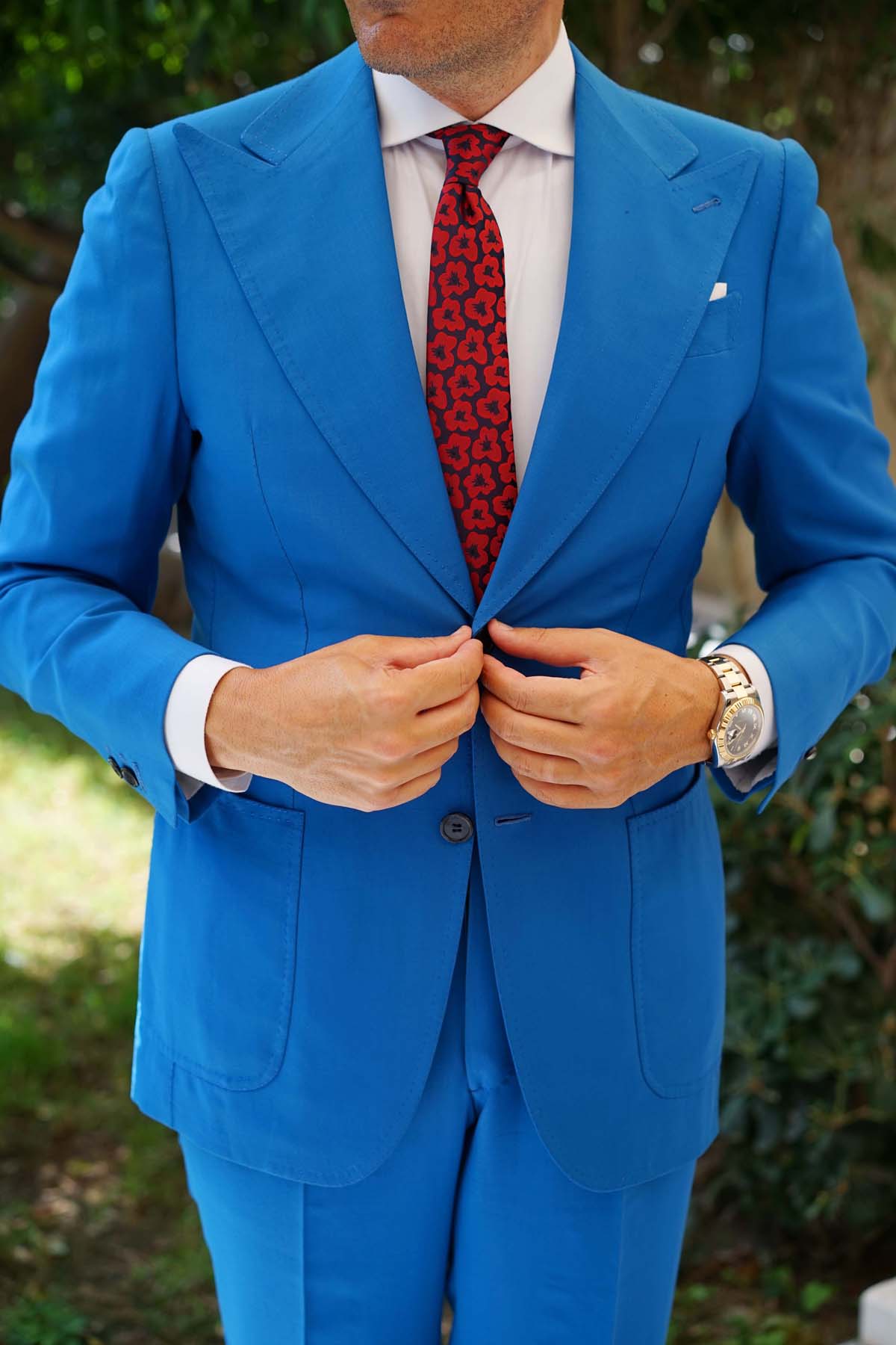 Red Poppy Floral Skinny Tie - Image 5