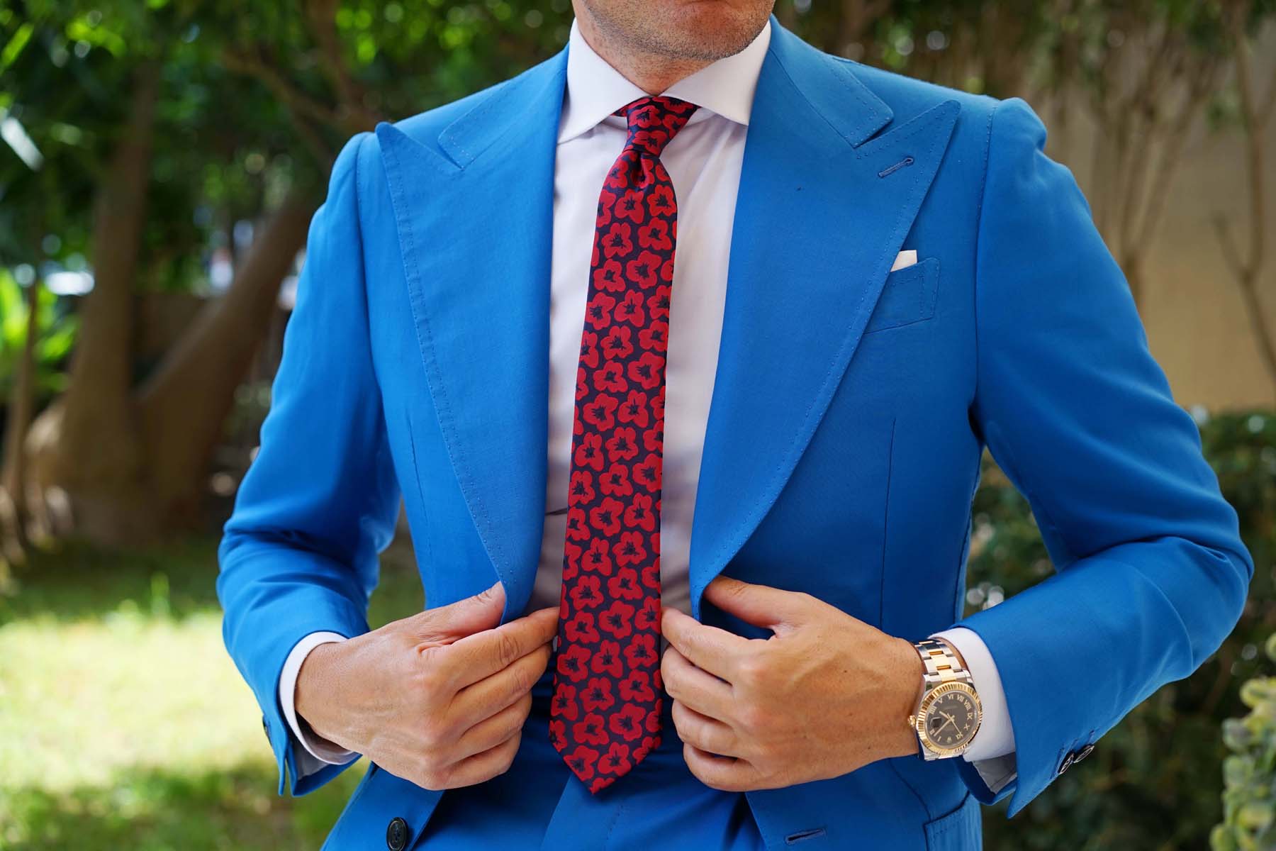 Red Poppy Floral Skinny Tie - Image 6