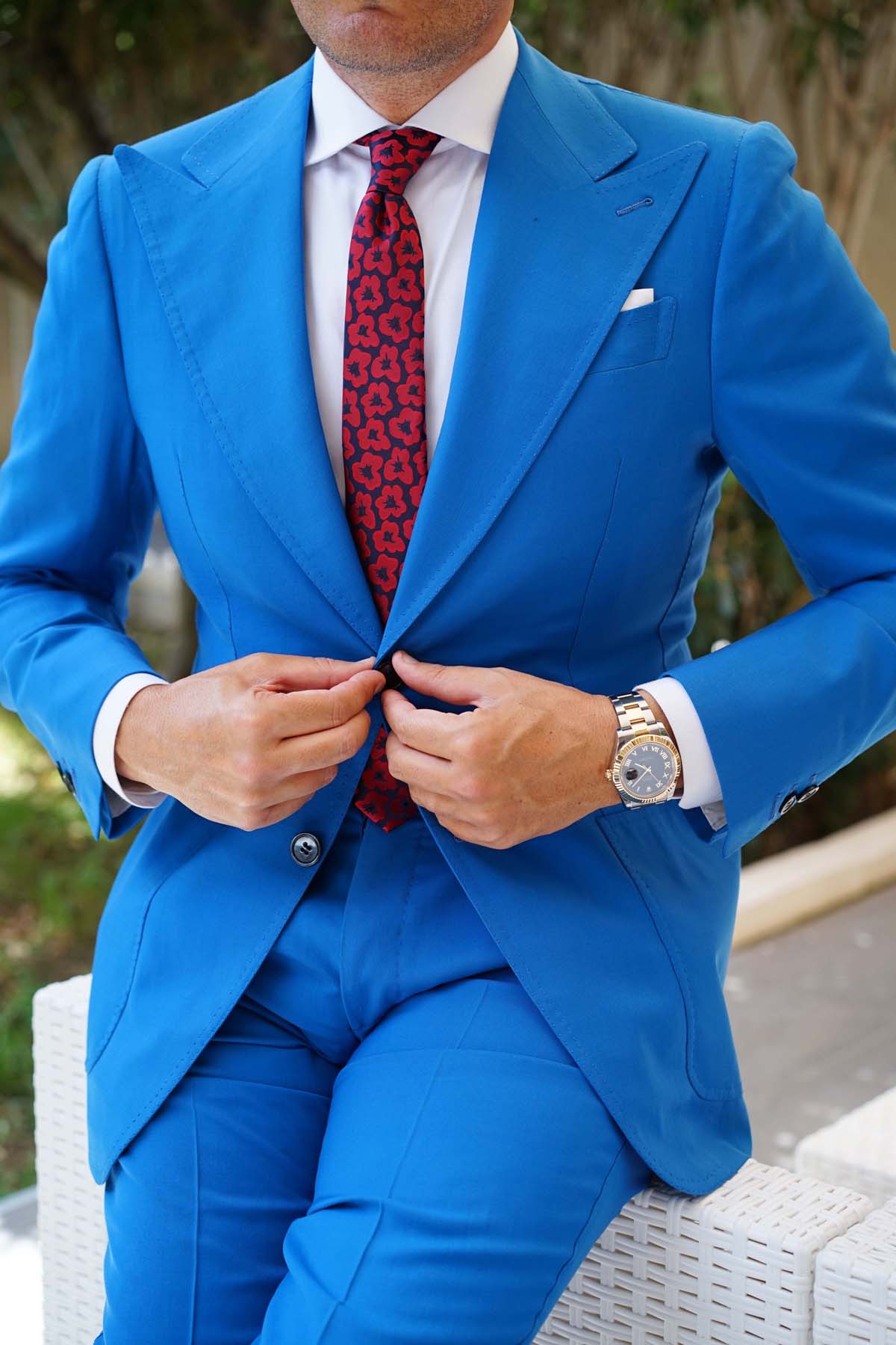 Red Poppy Floral Skinny Tie - Image 7