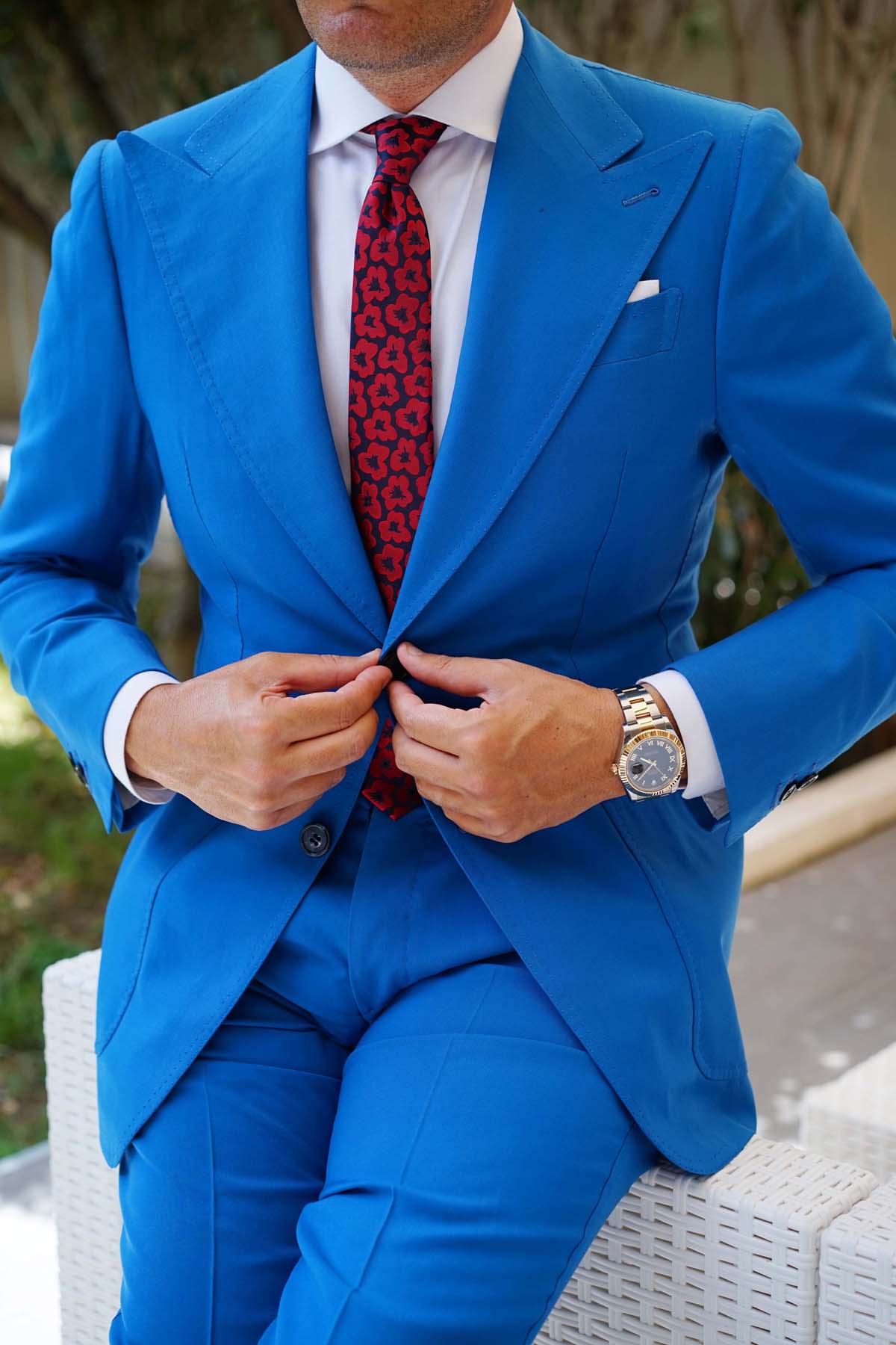Red Poppy Floral Skinny Tie - Image 9