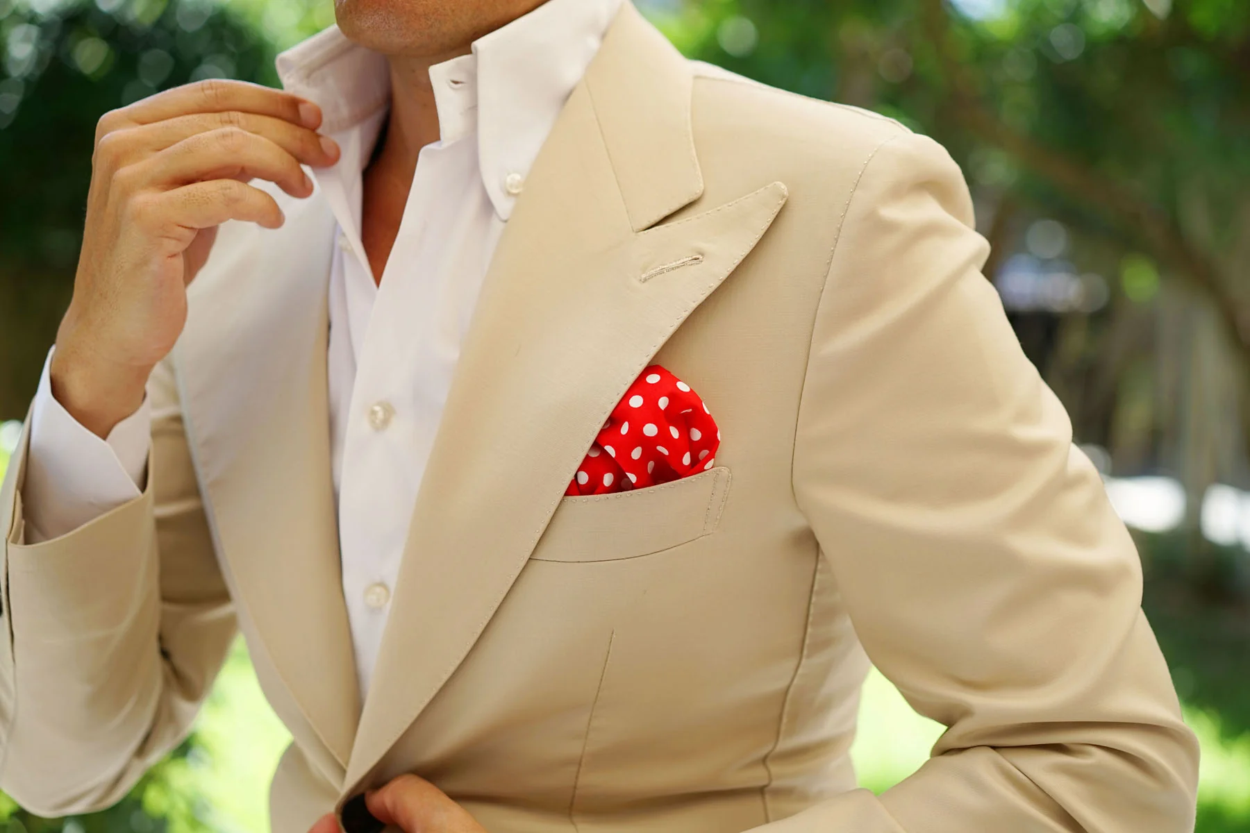 Red with White Large Polka Dots Cotton Pocket Square - Image 7