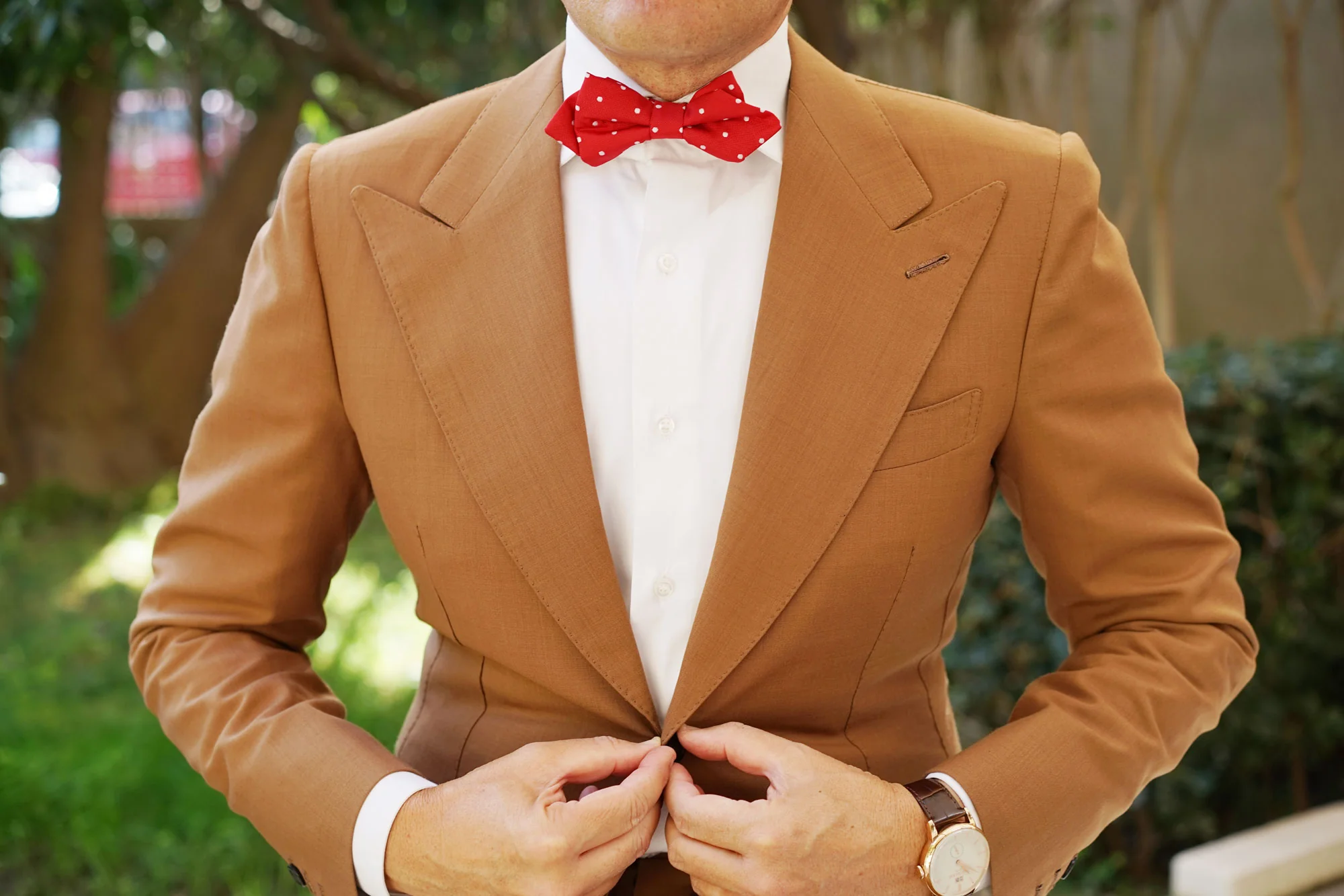Red with White Polka Dots Diamond Bow Tie - Image 6