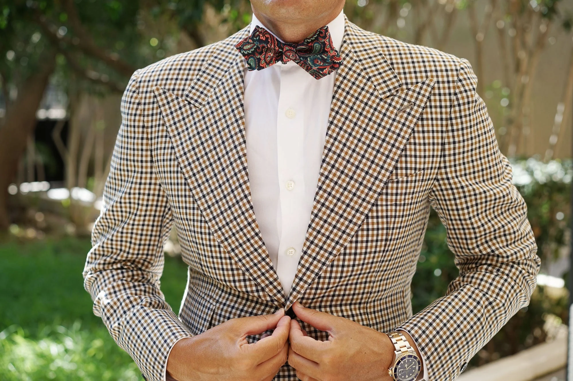 Rocambolesco Green Paisley Diamond Self Bow Tie - Image 4