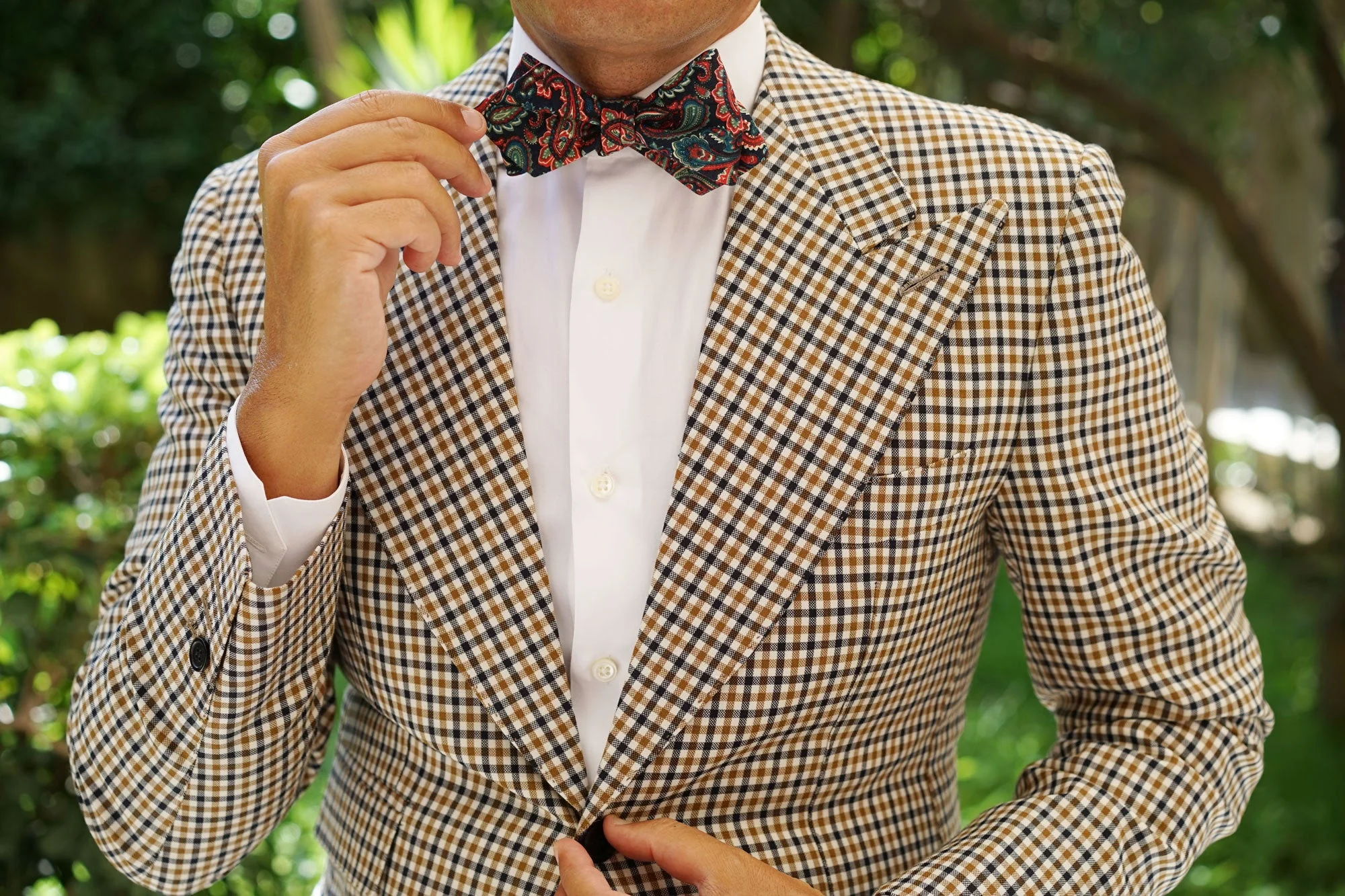 Rocambolesco Green Paisley Diamond Self Bow Tie - Image 7