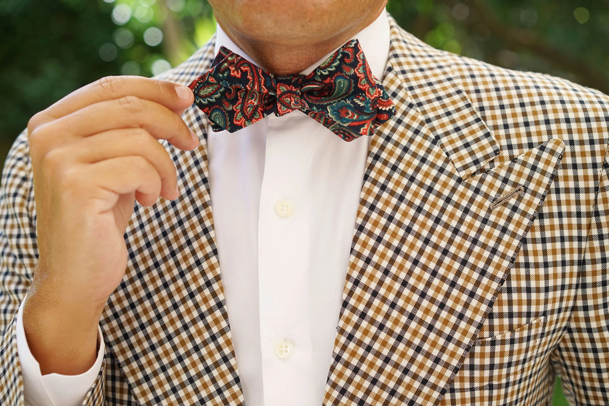 Rocambolesco Green Paisley Diamond Self Bow Tie - Image 9