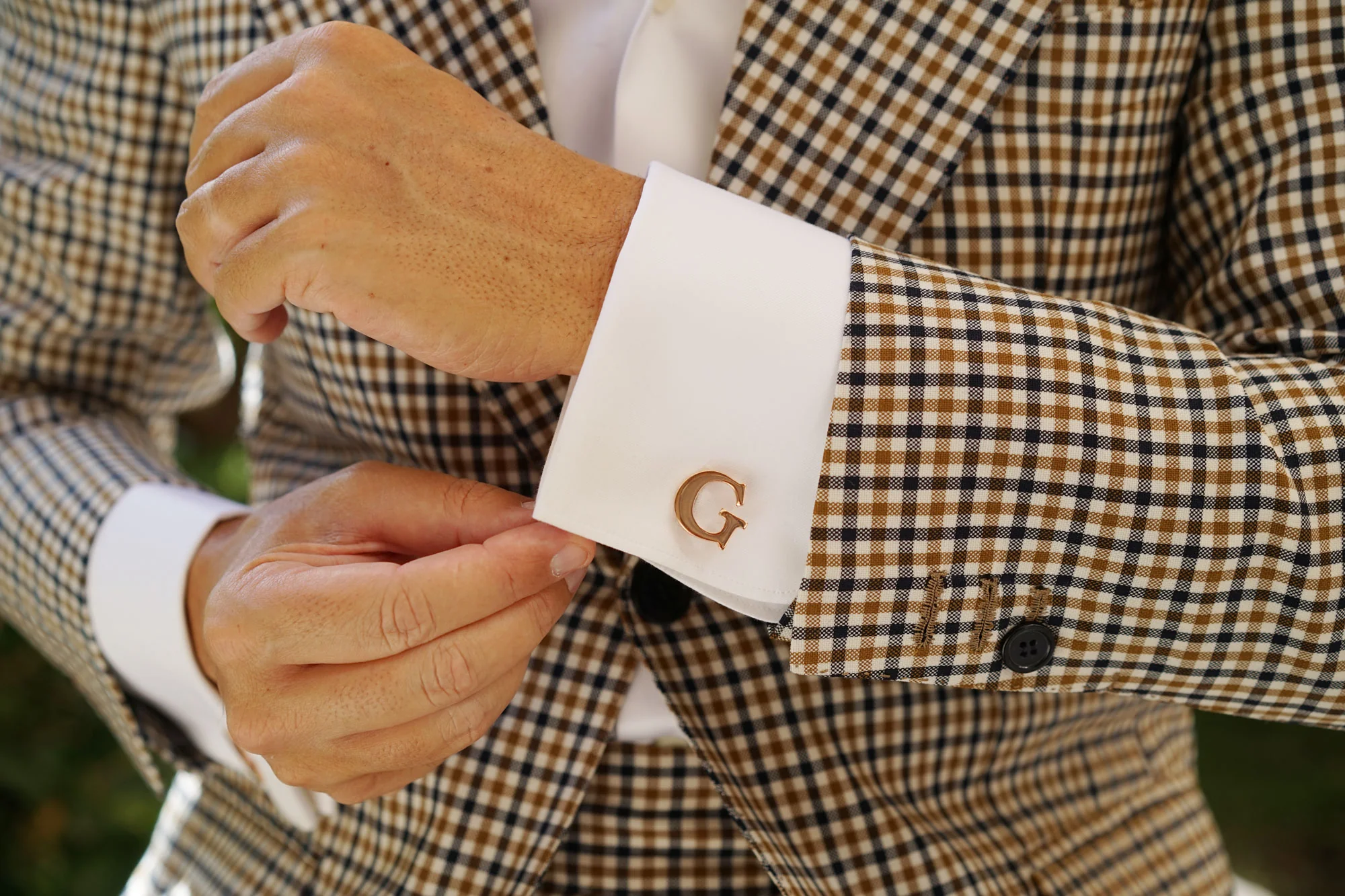 Rose Gold Letter G Cufflinks - Image 8