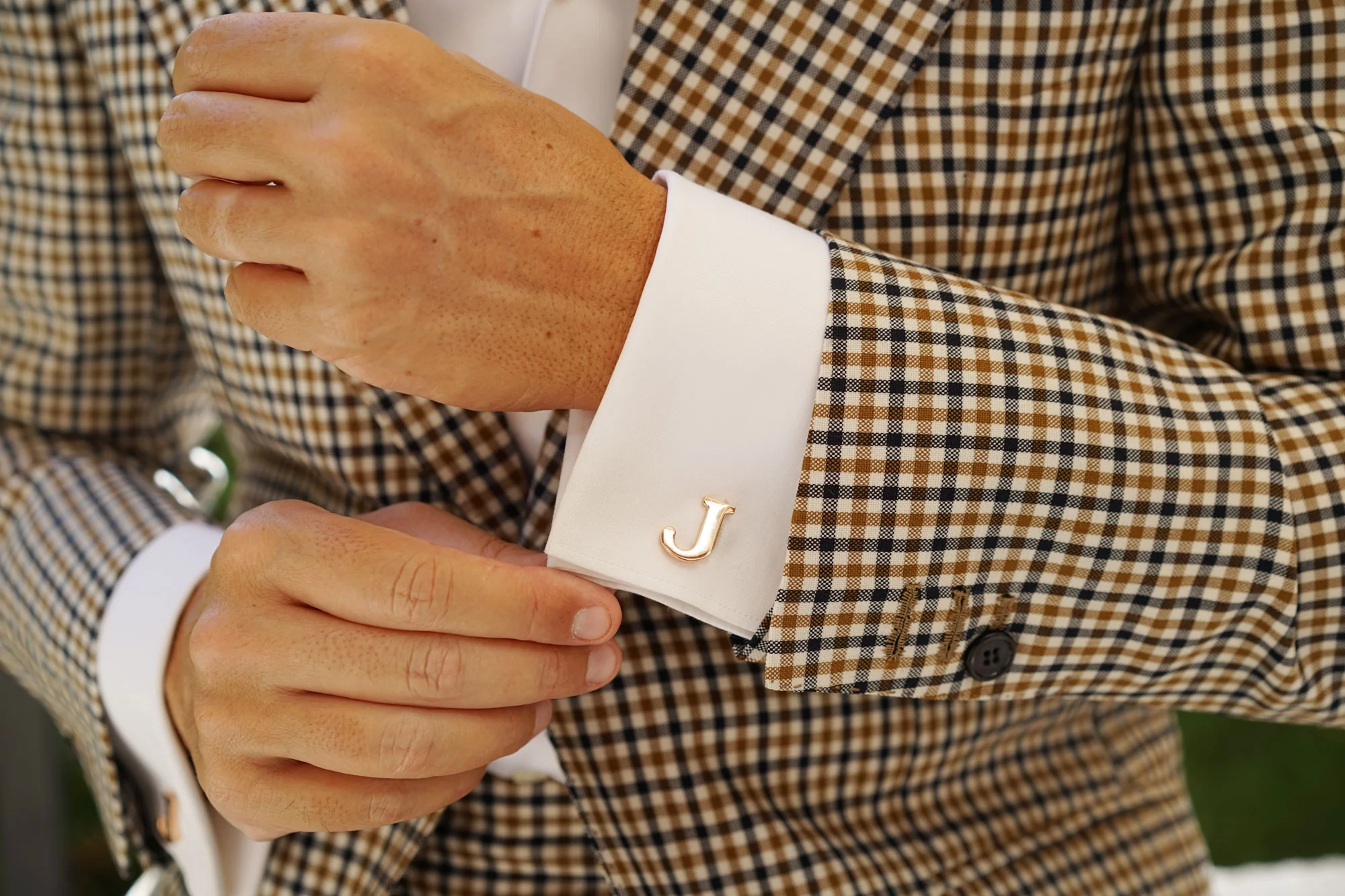 Rose Gold Letter J Cufflinks - Image 6