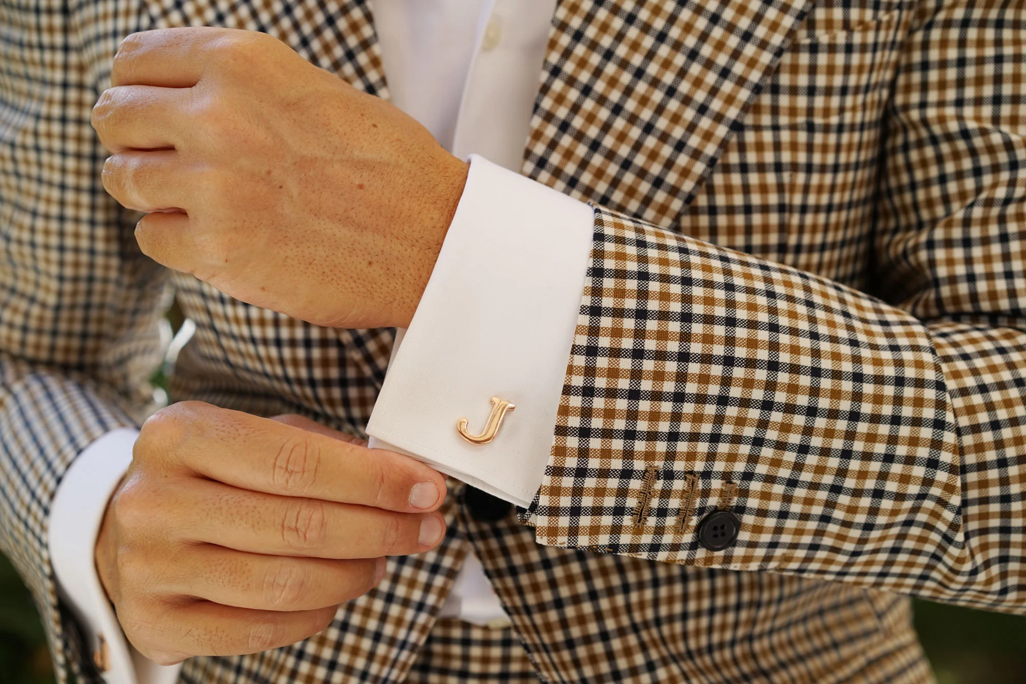 Rose Gold Letter J Cufflinks - Image 7