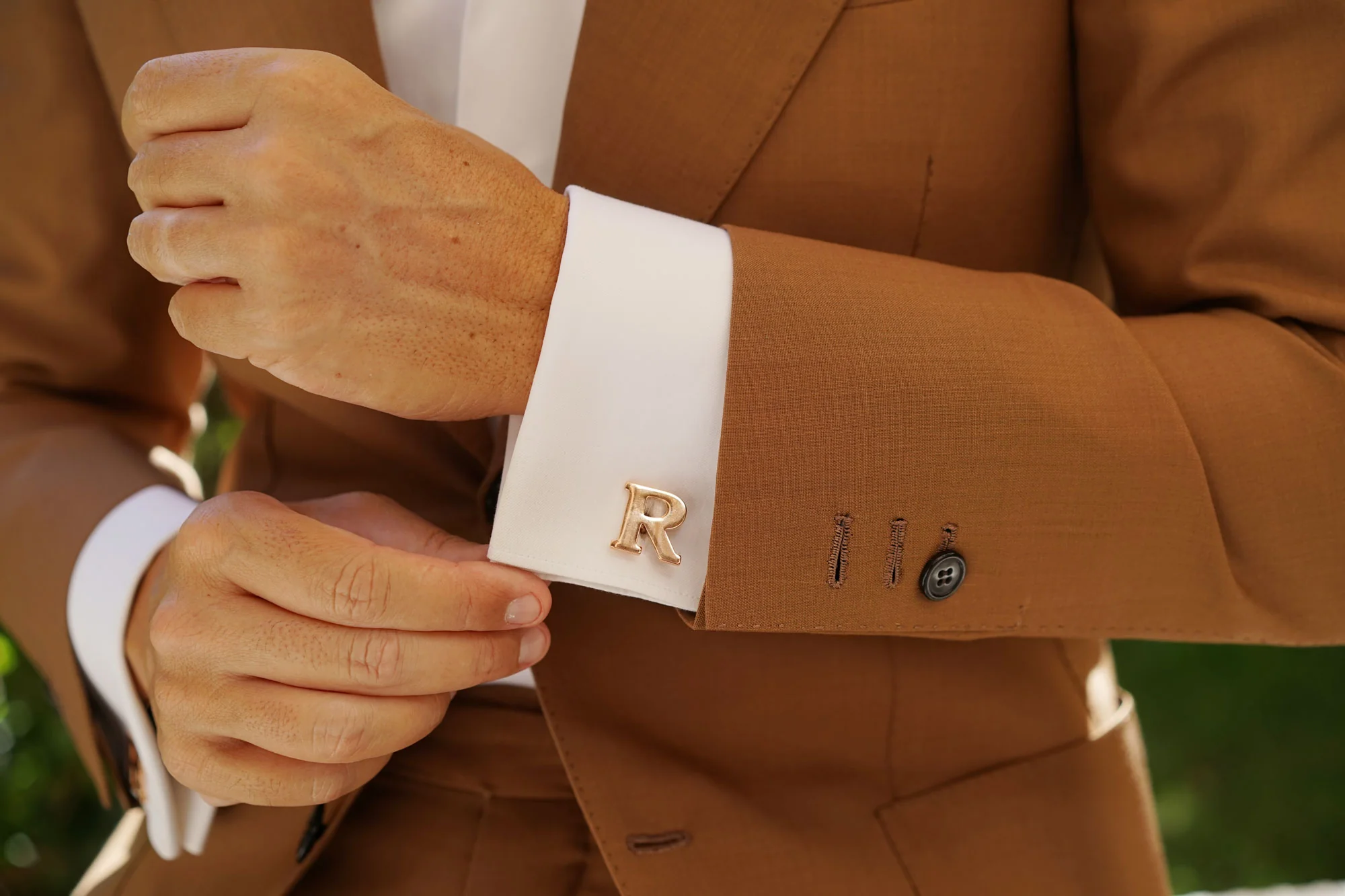Rose Gold Letter R Cufflinks - Image 7