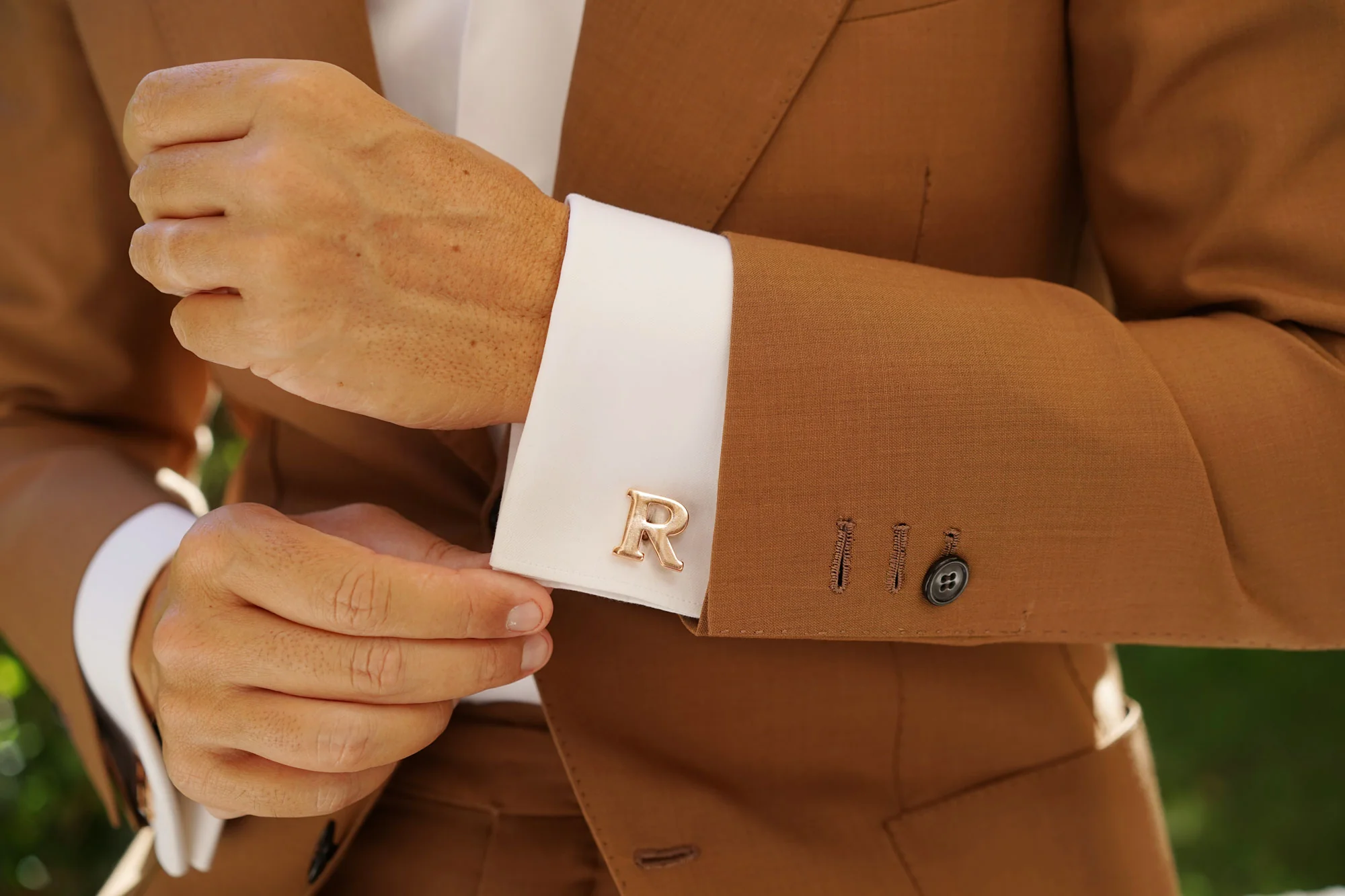 Rose Gold Letter R Cufflinks - Image 8