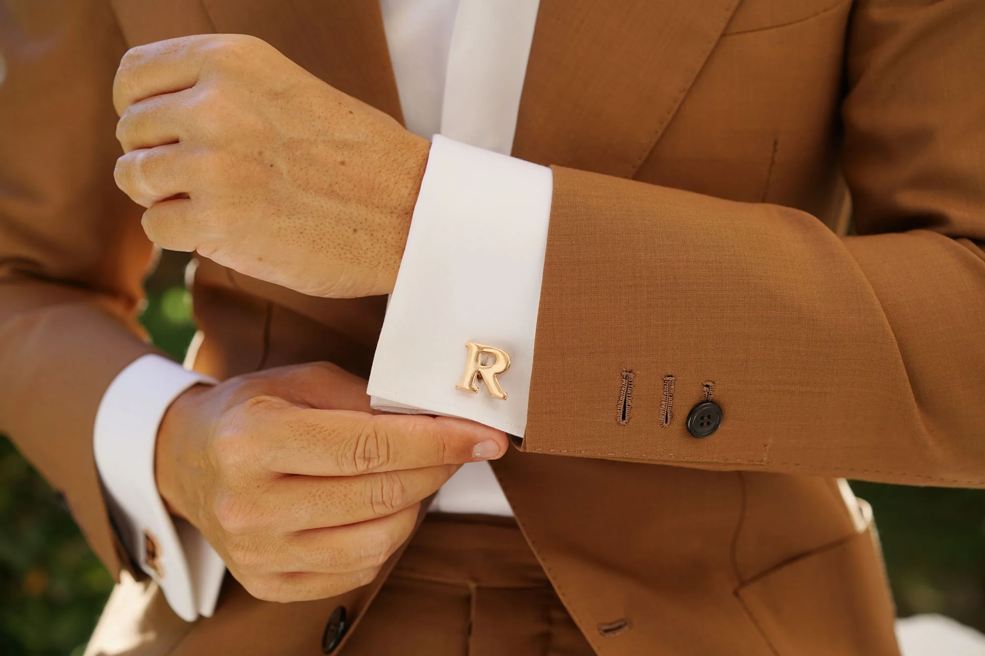 Rose Gold Letter R Cufflinks - Image 9