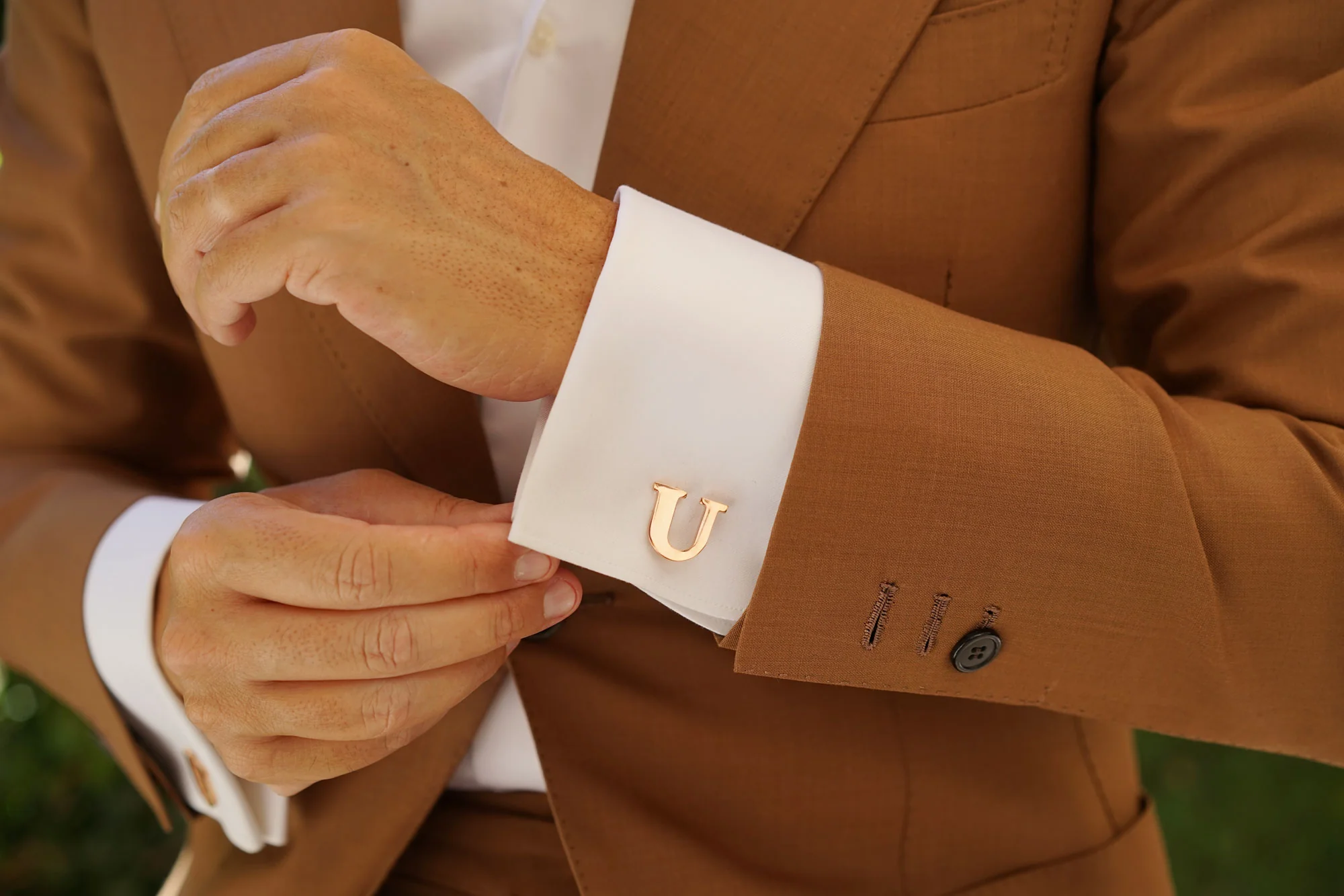 Rose Gold Letter U Cufflinks - Image 6