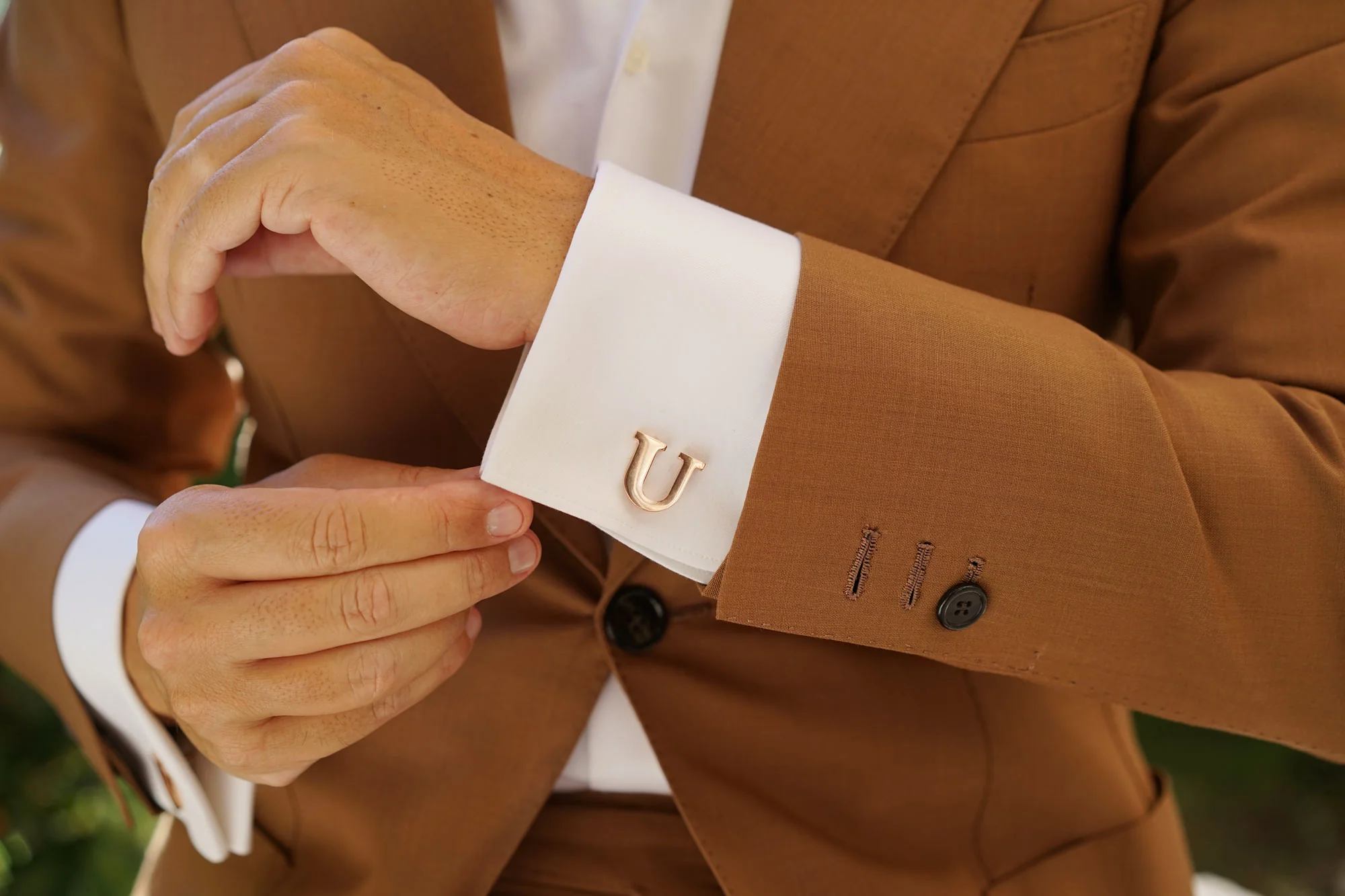 Rose Gold Letter U Cufflinks - Image 7