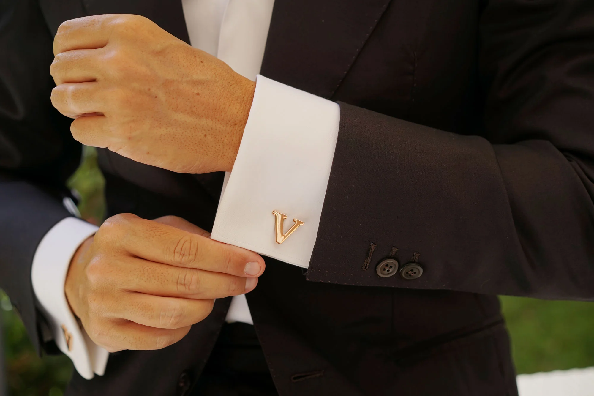 Rose Gold Letter V Cufflinks - Image 8