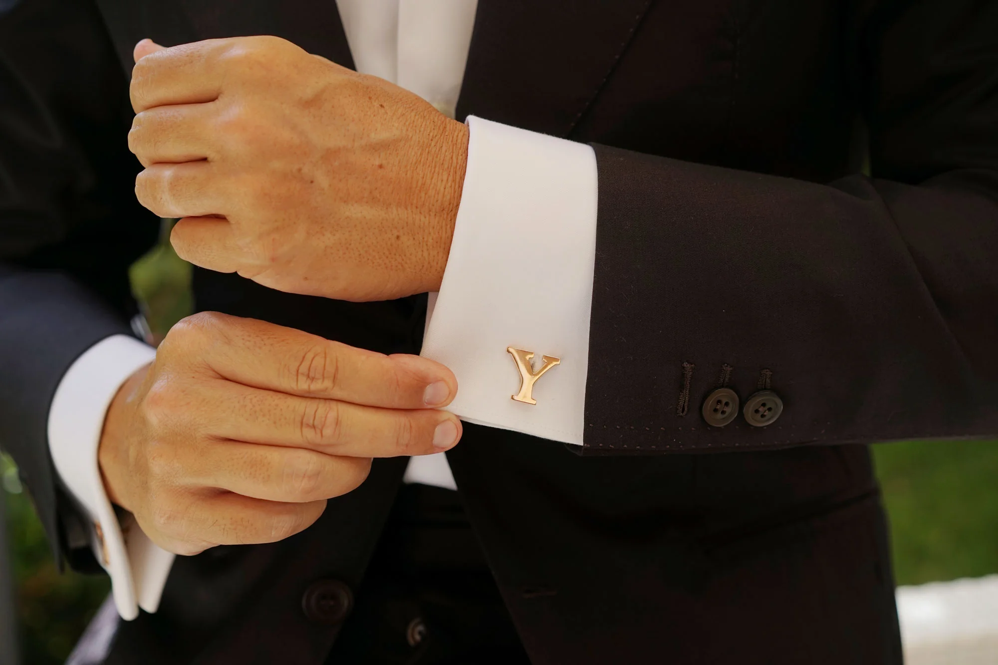 Rose Gold Letter Y Cufflinks - Image 7