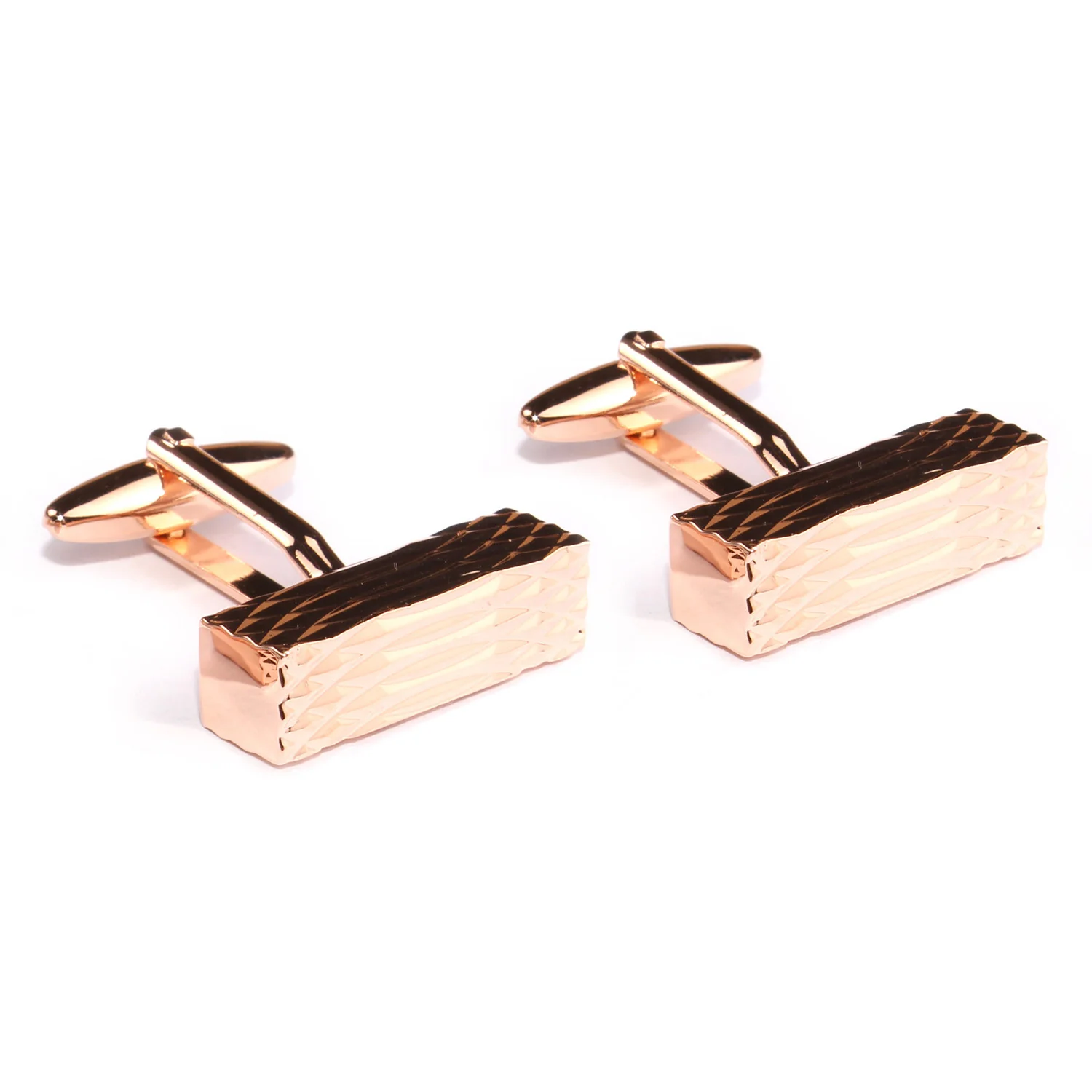 Rose Gold Rectangular Cylinder Groove Cufflinks - Image 2