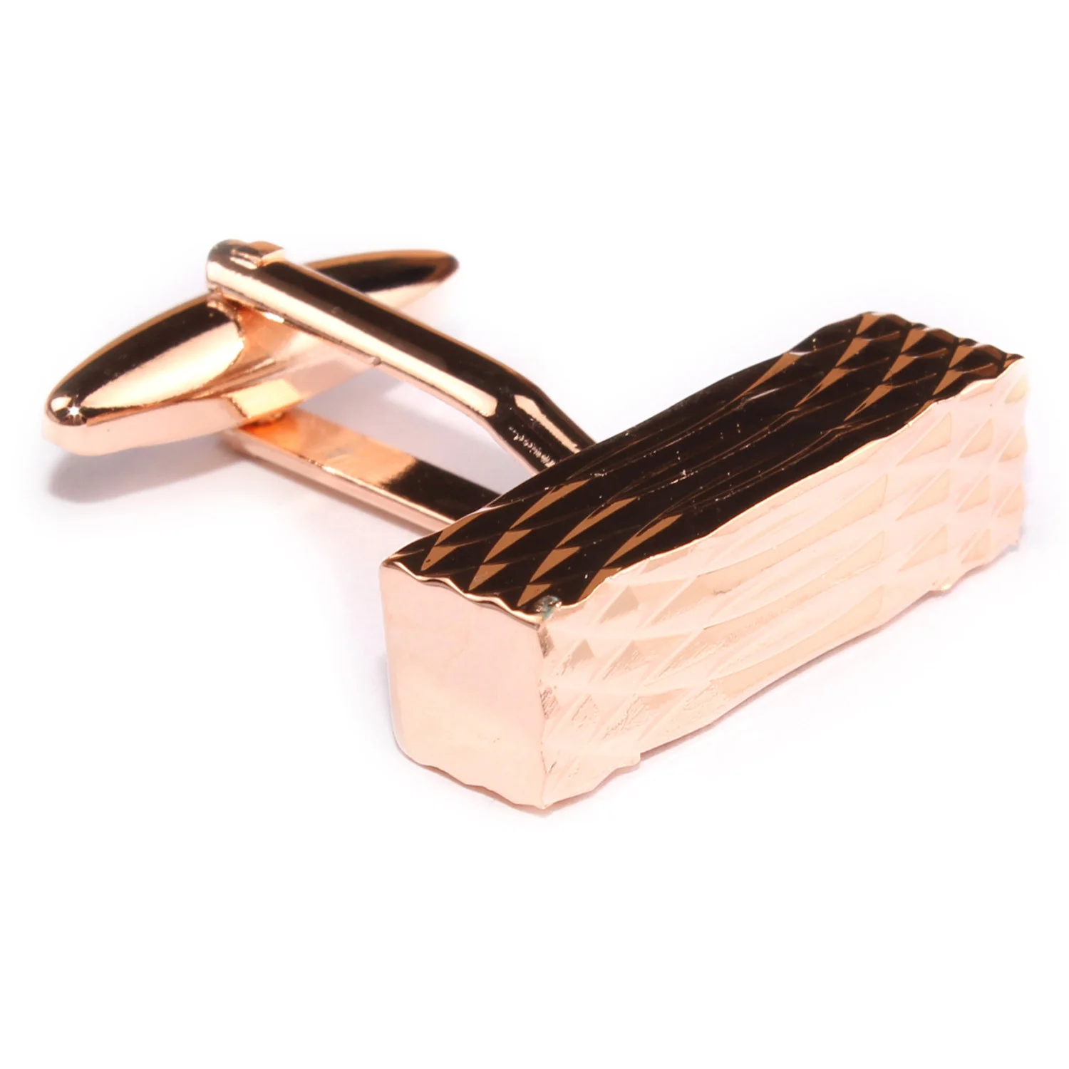 Rose Gold Rectangular Cylinder Groove Cufflinks - Image 3