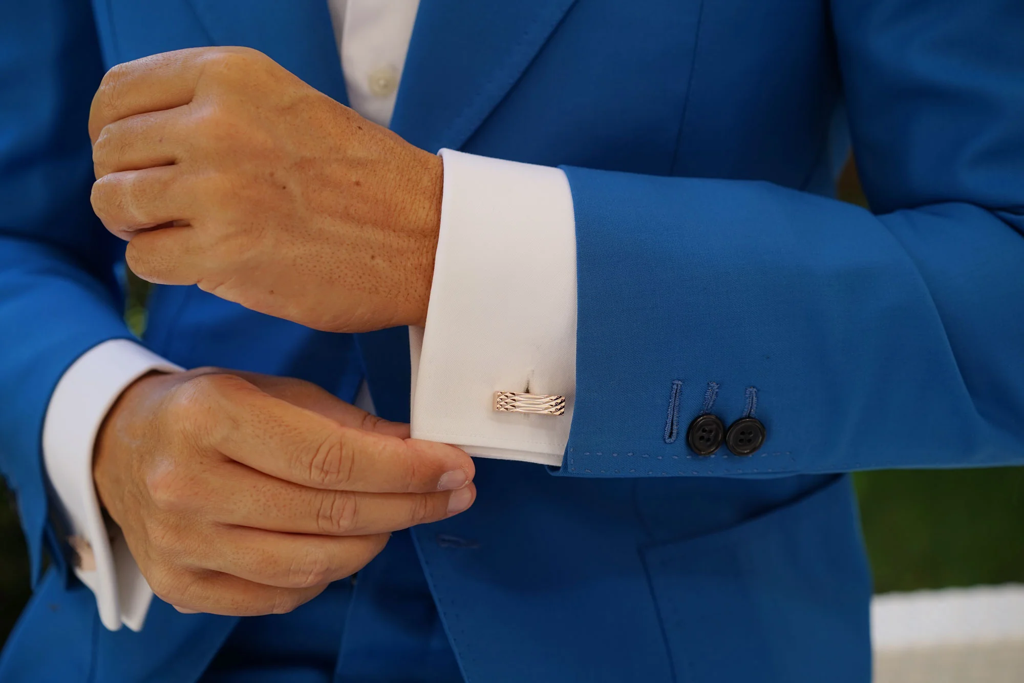 Rose Gold Rectangular Cylinder Groove Cufflinks - Image 9
