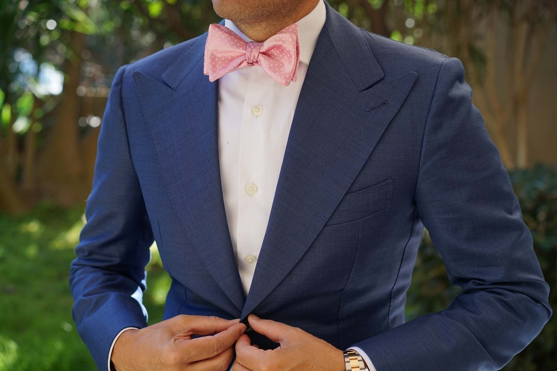 Rose Pink Mini Polka Dots Self Bow Tie - Image 4