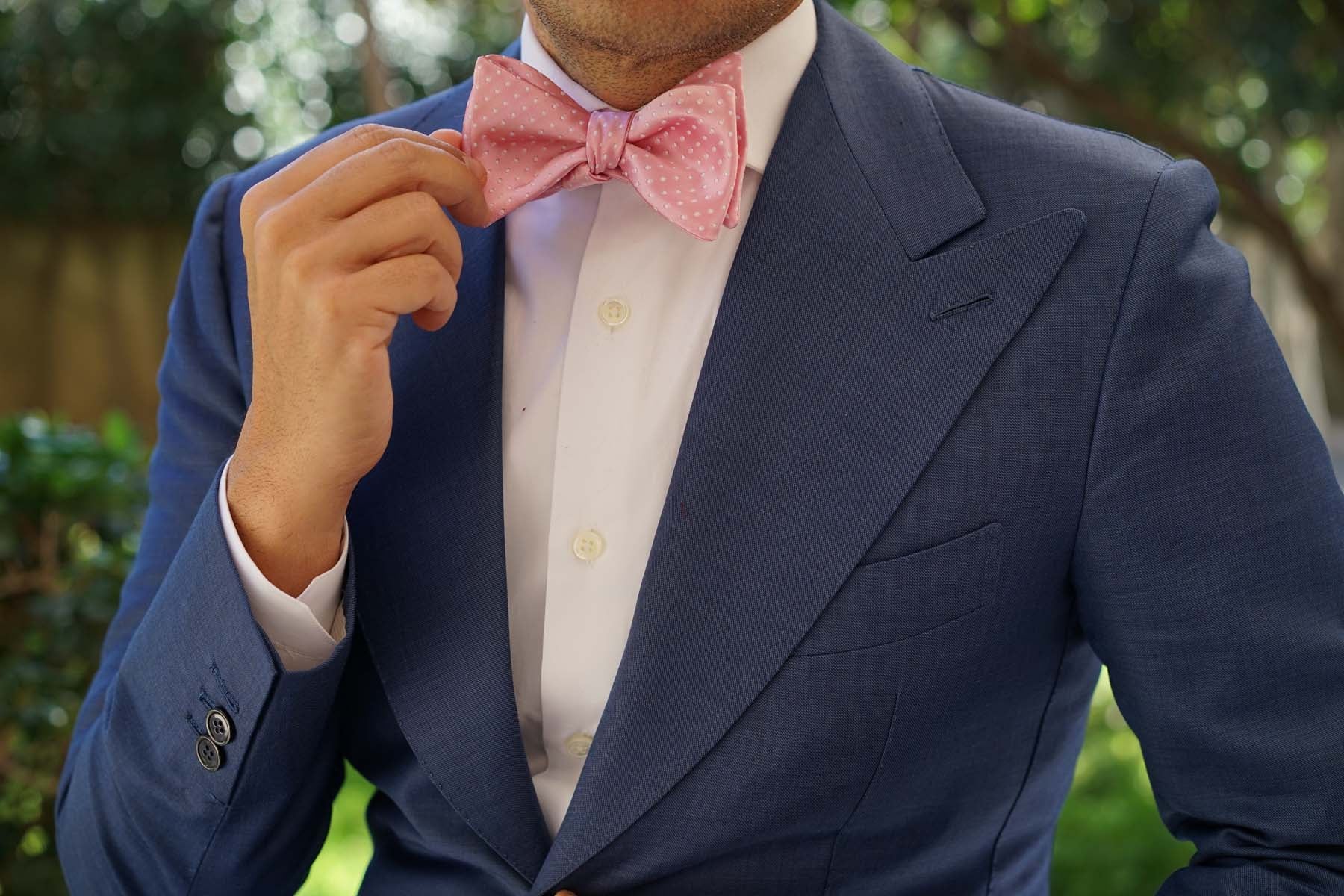 Rose Pink Mini Polka Dots Self Bow Tie - Image 8