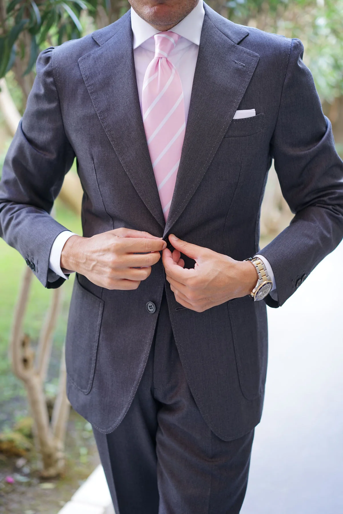 Rose Pink Striped Necktie - Image 10