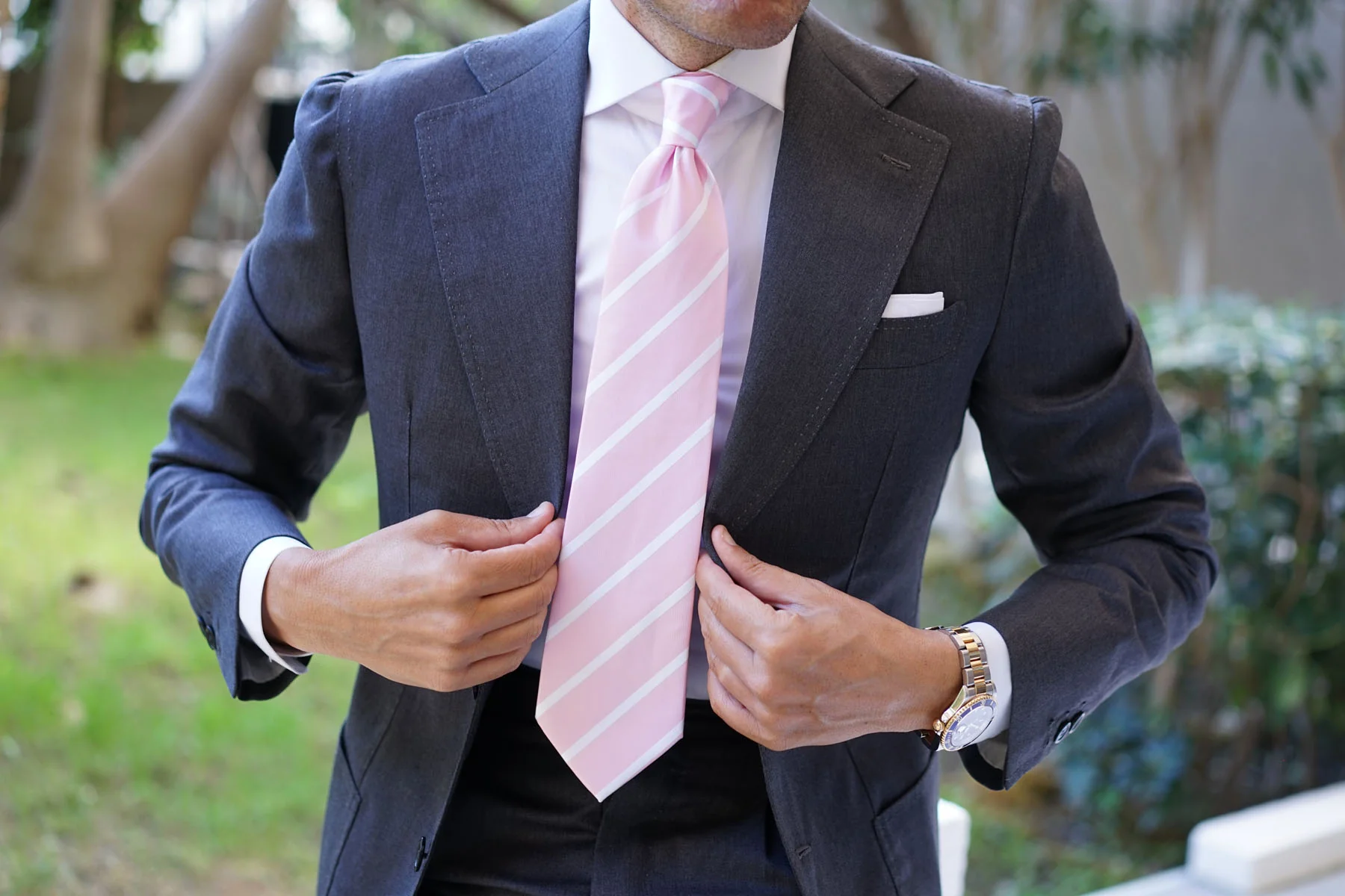 Rose Pink Striped Necktie - Image 11