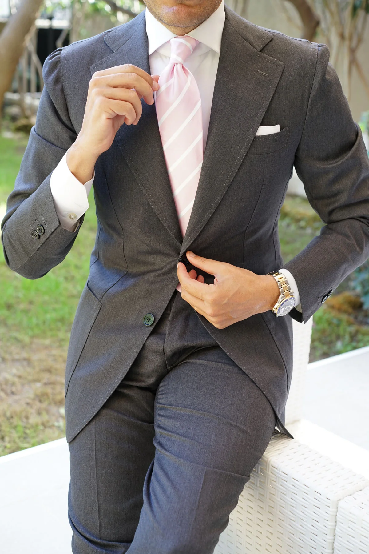 Rose Pink Striped Necktie - Image 14