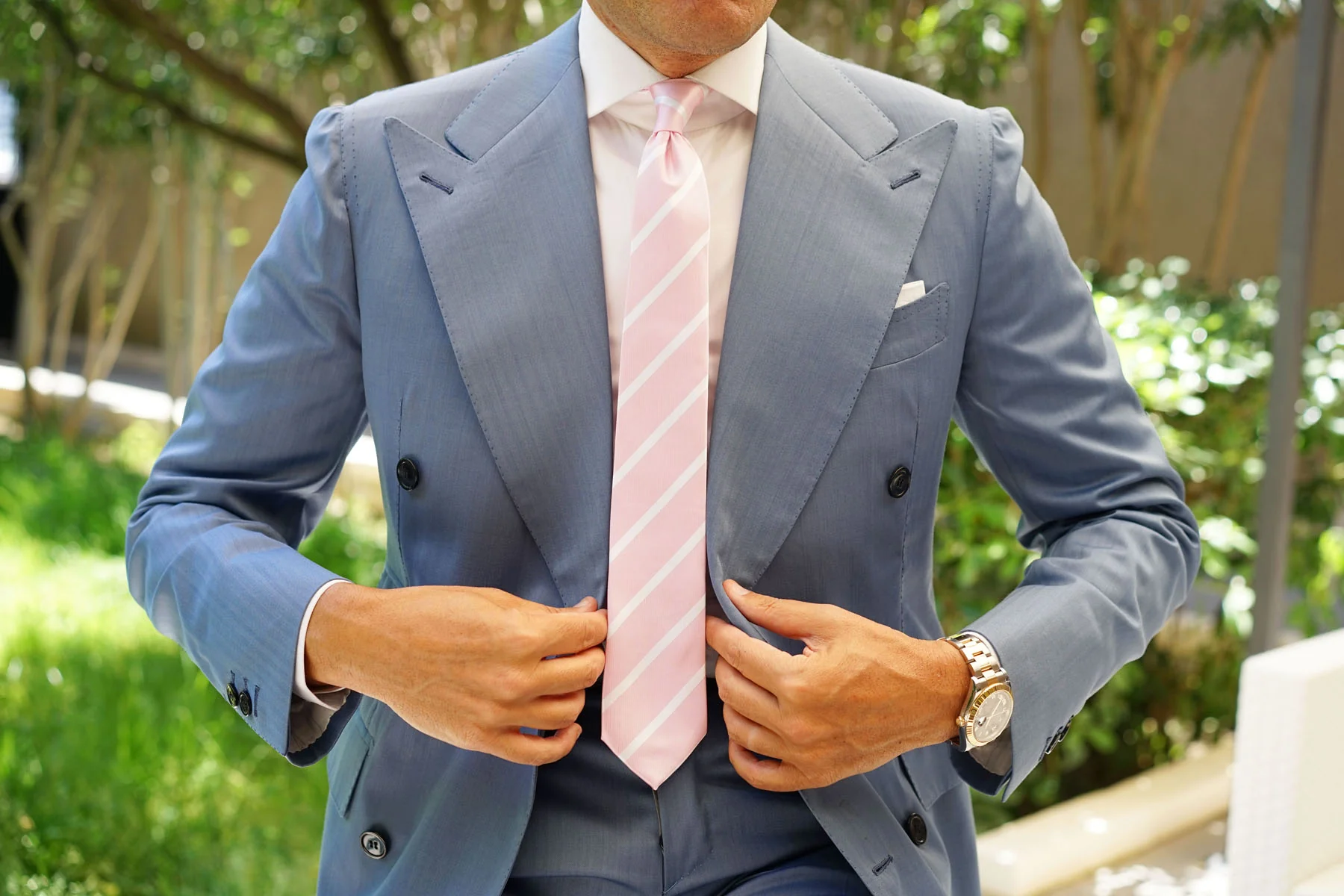 Rose Pink Striped Skinny Tie - Image 4