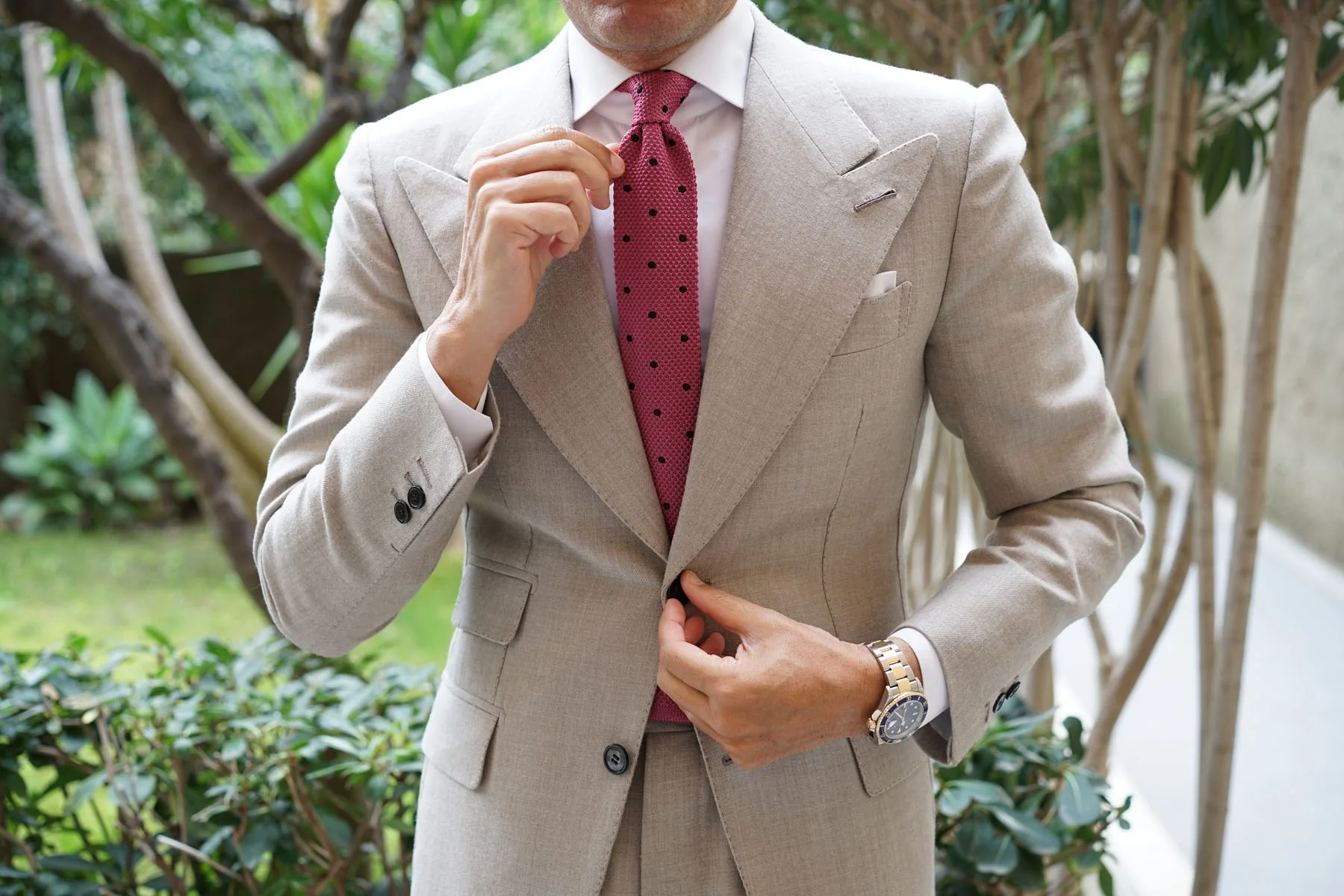 Rose Pink with Black Polkadots Knitted Tie - Image 10