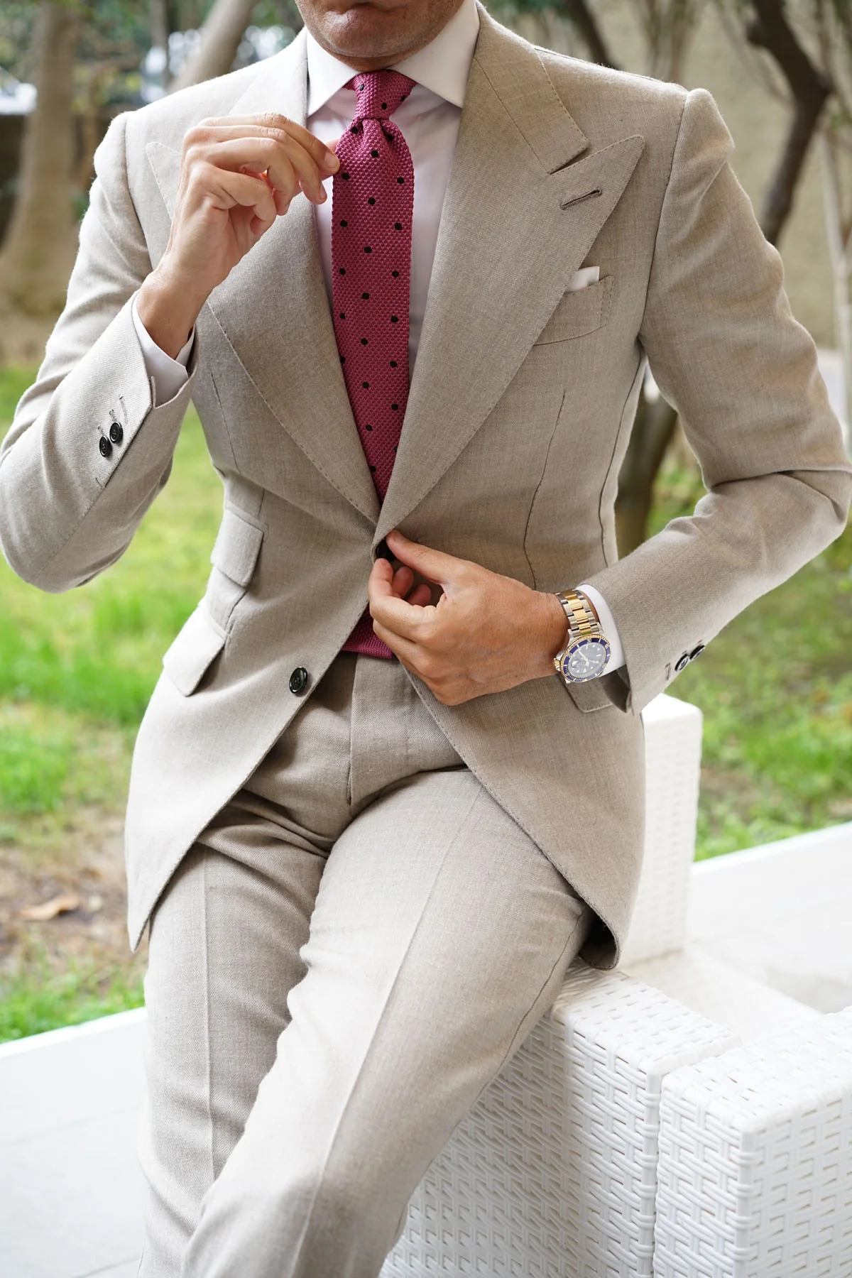 Rose Pink with Black Polkadots Knitted Tie - Image 11