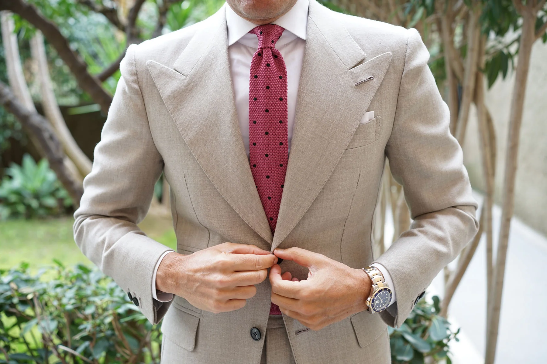 Rose Pink with Black Polkadots Knitted Tie - Image 12