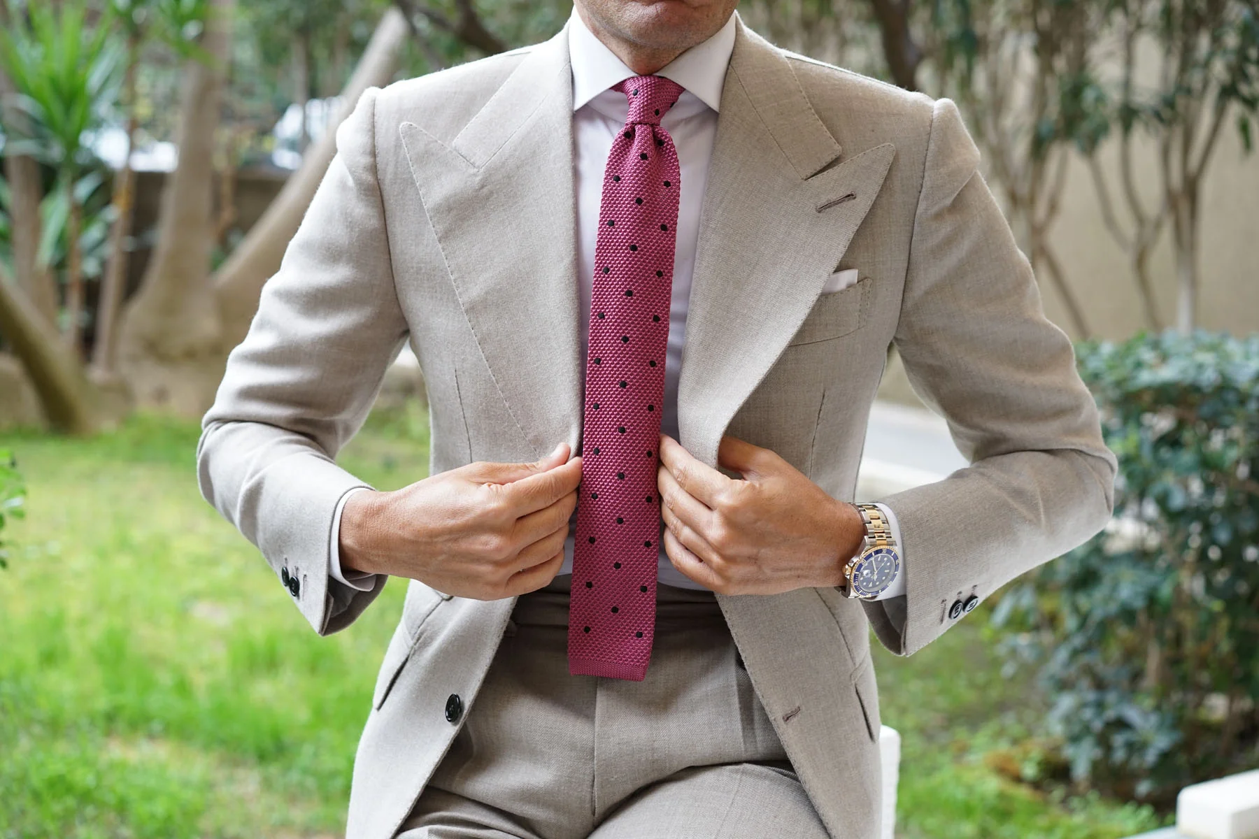 Rose Pink with Black Polkadots Knitted Tie - Image 5