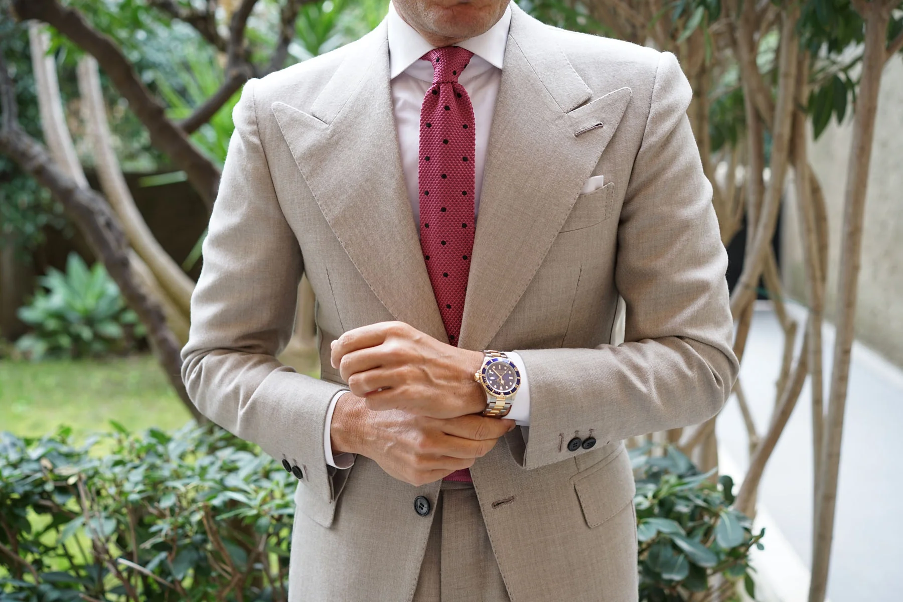 Rose Pink with Black Polkadots Knitted Tie - Image 7