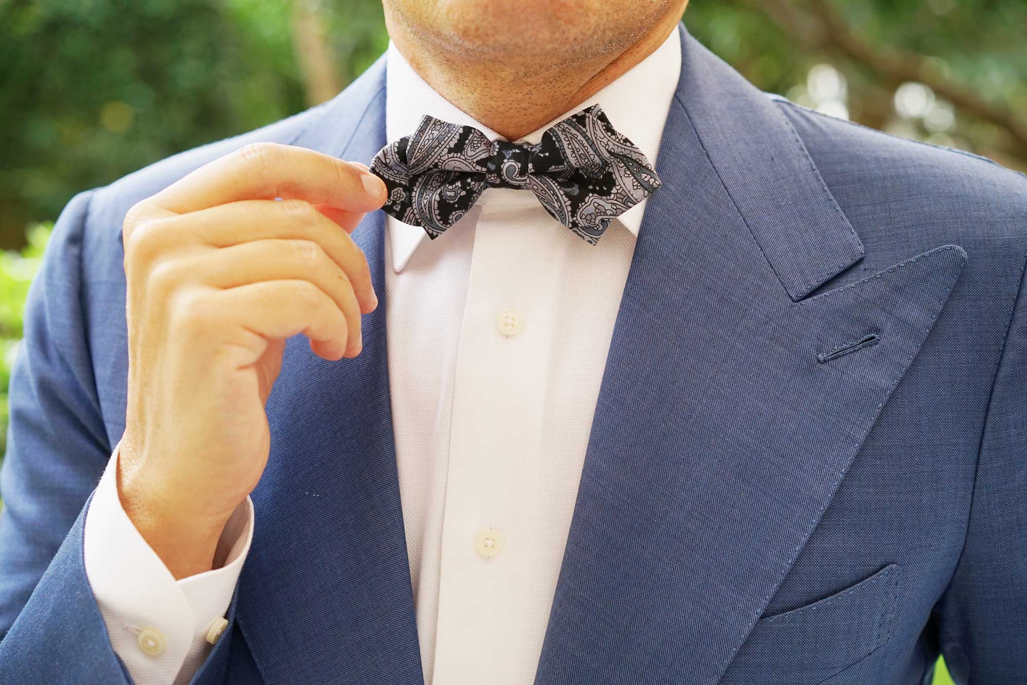Ross Archipelago Black Paisley Diamond Bow Tie - Image 9