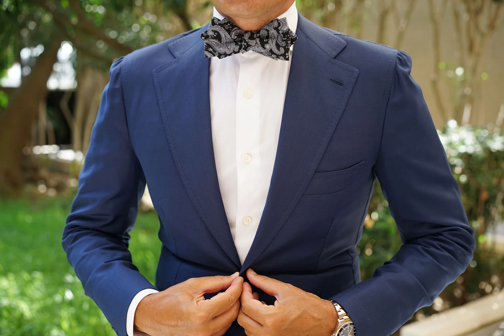 Ross Archipelago Black Paisley Diamond Self Bow Tie - Image 7