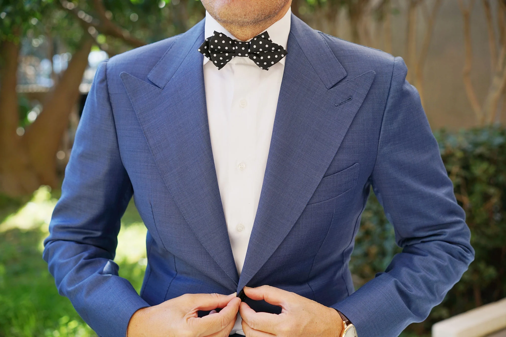 Royal Black Polka Dots Diamond Bow Tie - Image 3