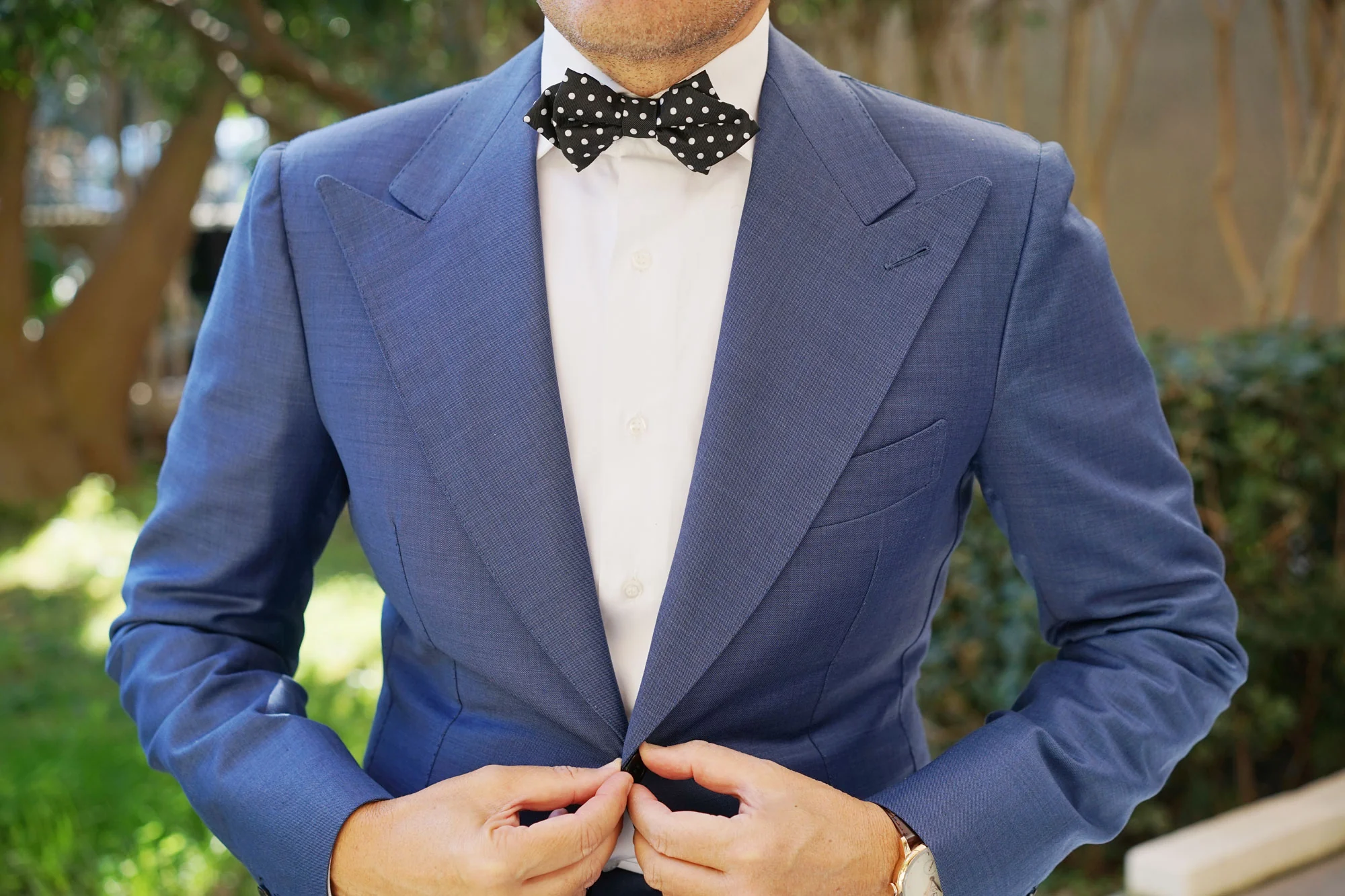 Royal Black Polka Dots Diamond Bow Tie - Image 6